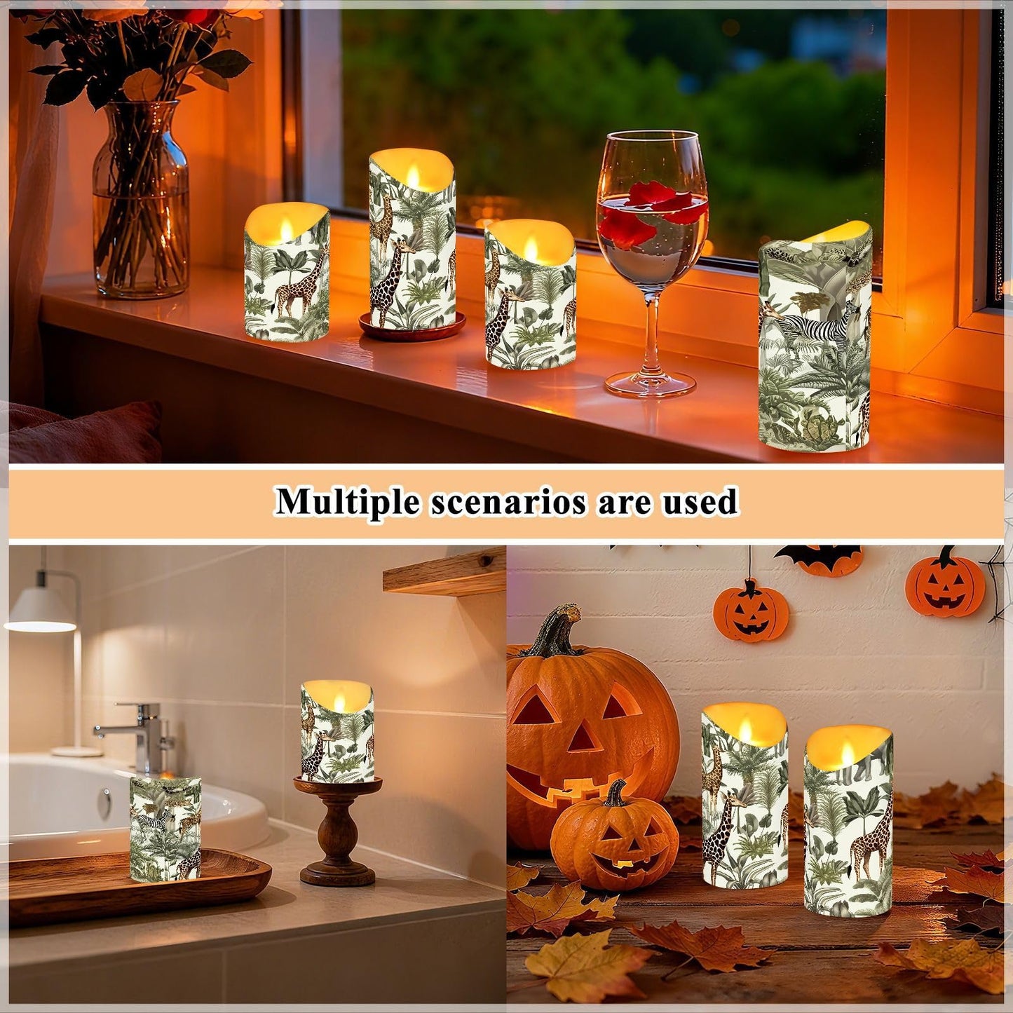 YETTASBIN Jungle Animals Flameless Candles with Remote Timer Set of 2, Waterproof Adjustable Long Lasting Battery Operated LED Pillar Candles for Party Holiday Home Decor, Medium-5.9 x 3 Inch