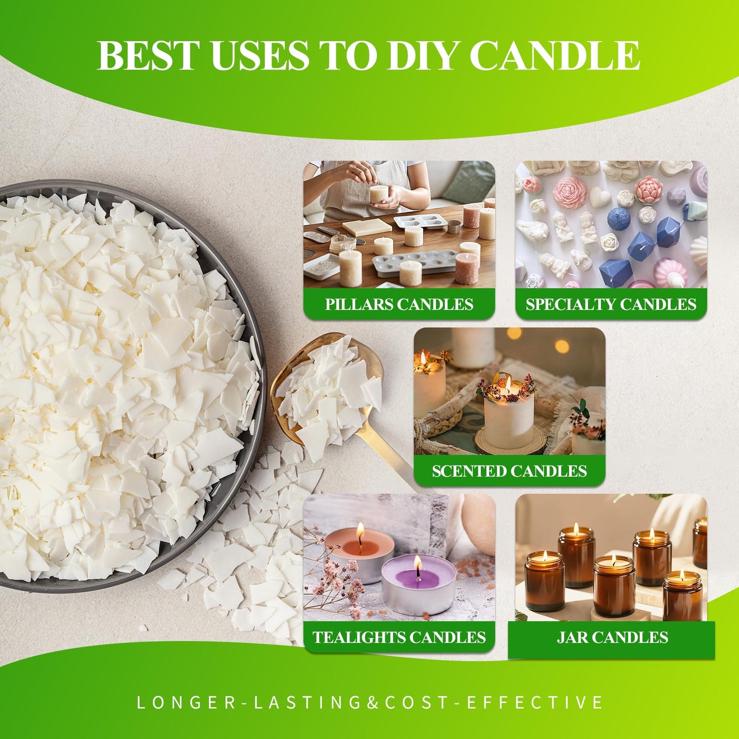 2LB Soy Wax for Candle Making β Natural Soy Wax Supplies for DIY Candles, Container & Tealight Craft Use, Easy Melt and Smooth Finish, Designed for Small Business Makers (890g / 32oz)