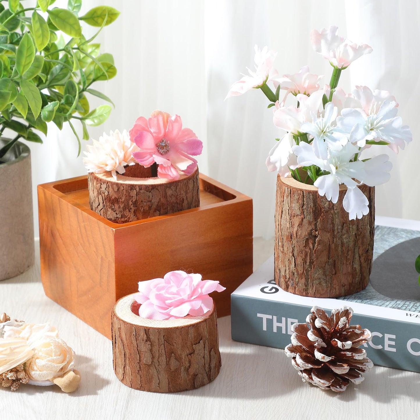 18 Pcs Wooden Tea Light Candle Holders, 3 Sizes, Rustic Tealight Candle Holders for Rustic Centerpieces for Dining Table Wedding Party
