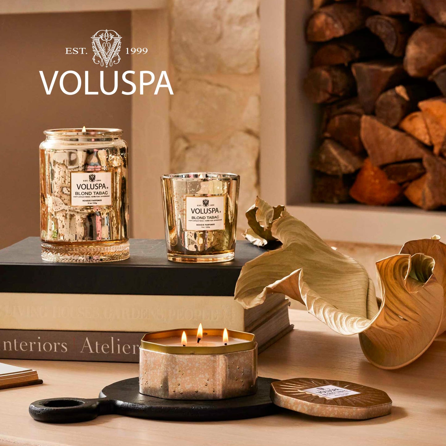 Voluspa Blond Tabac, Corta Maison Boxed Candle, 11 oz, 45 Hour Burn Time, Coconut Wax for Clean Burning, Handcrafted in the USA