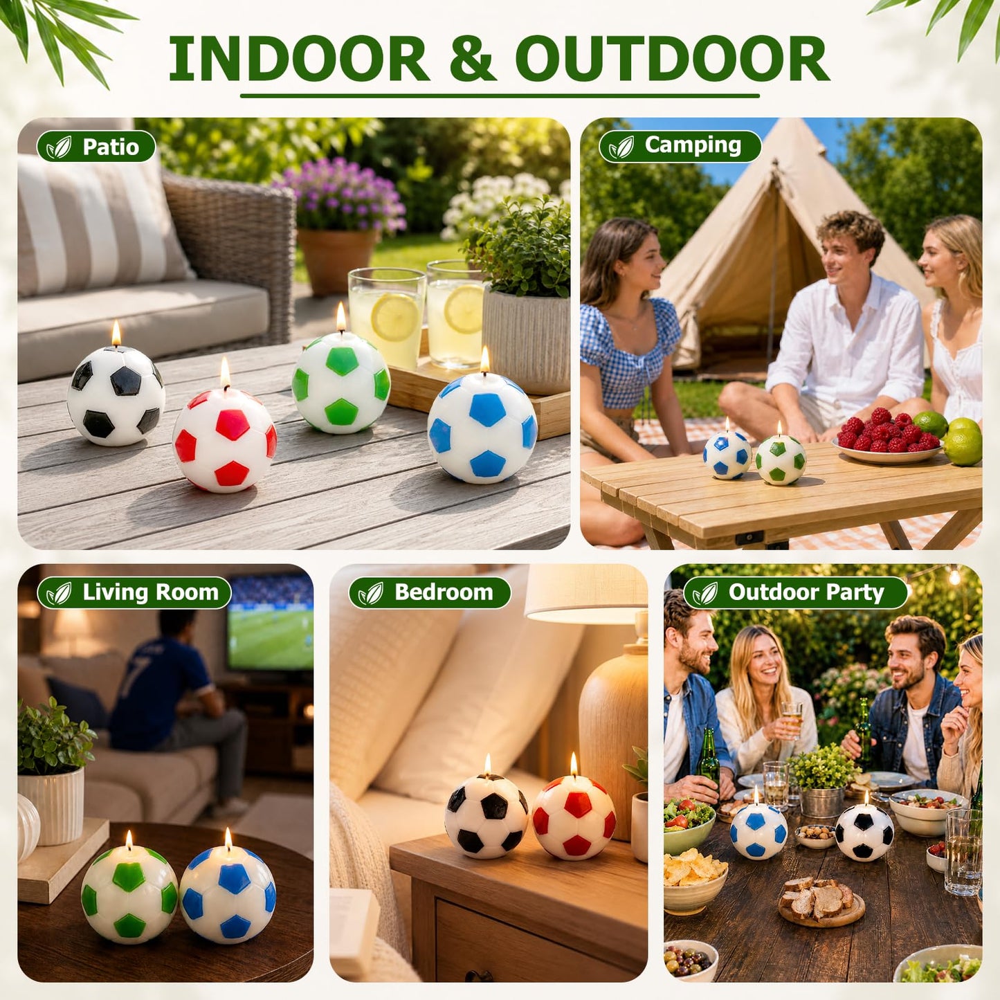 Citronella Candles Outdoor Indoor – 4 Pack Outdoor Candle, Up to 80+ Hrs Burning Total, for Home Decor, Patio Backyard, Camping & Garden Party, Fun Soccer Candle Gift for Men & Soccer Fans