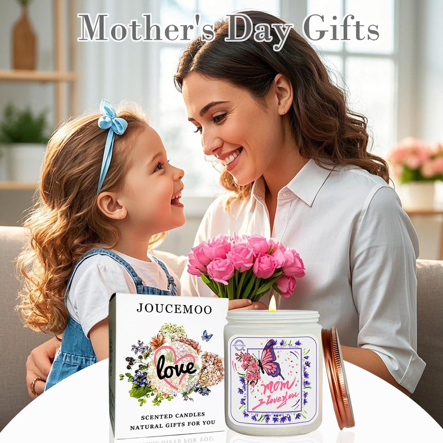 Gifts for Mom, Lavender Eucalyptus Scented Candles for Home Scented, Soy Wax Aromatherapy Candle, Non Toxic, 50 Hour Long Burning, Birthday, Thanksgiving, Mothers Day Gifts (Mom I Love You, Pink)