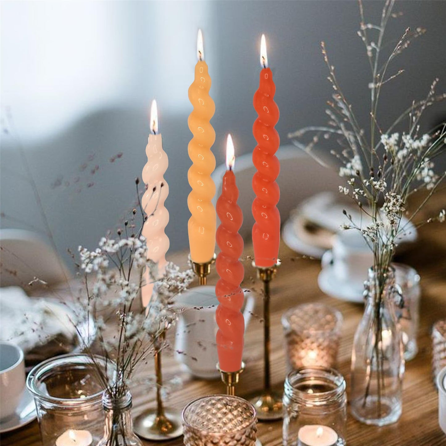 6pcs Long Candlesticks Spiral Taper Candle - Gedengni Set of 2 Twisted Candle Long Candle Sticks Brown Tapered Candles Tall 10INCH for Home Holiday Wedding Party