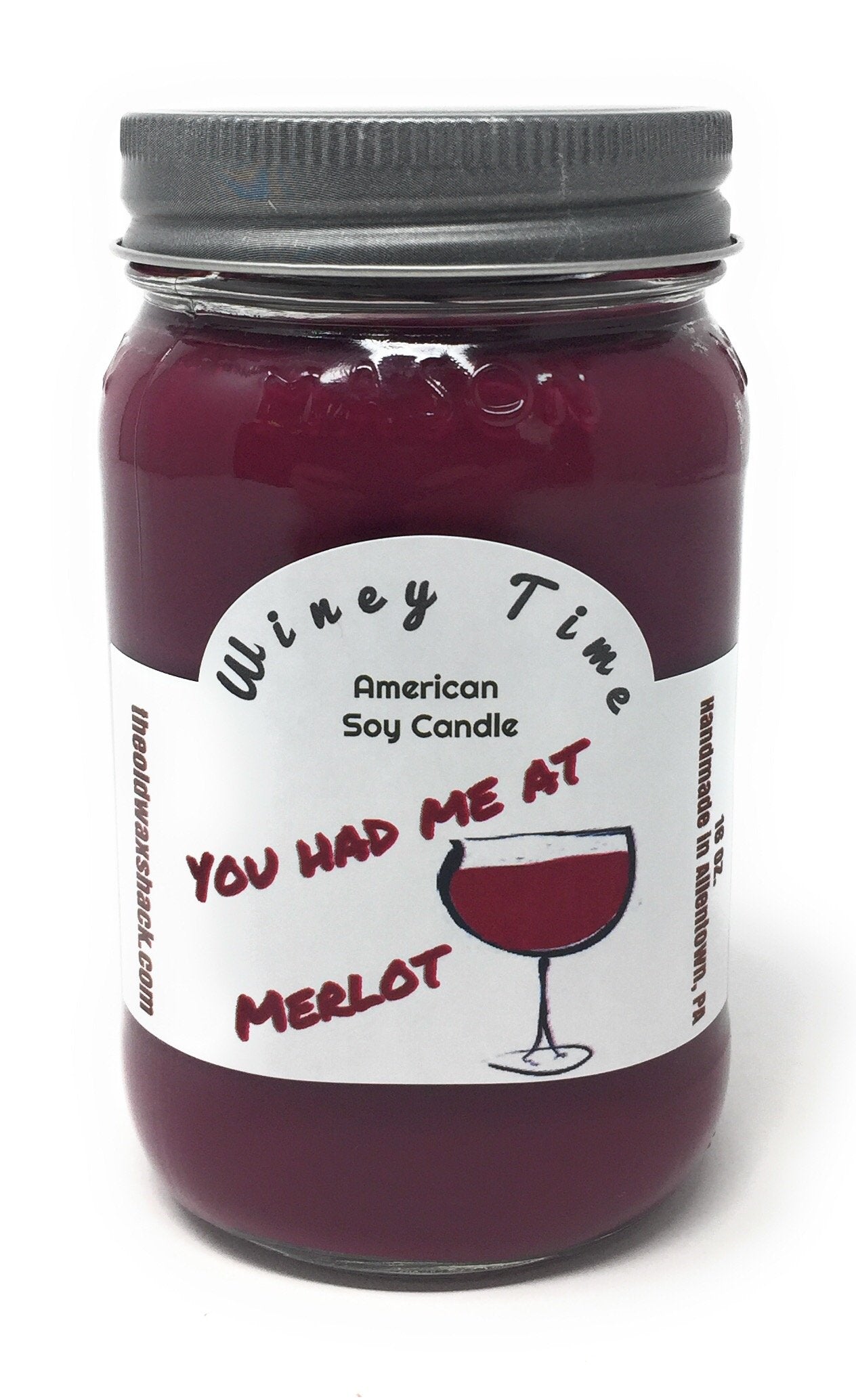 Merlot Wine, American Soy Candle - 16 Oz. Mason Jar, (You Had Me at Merlot)