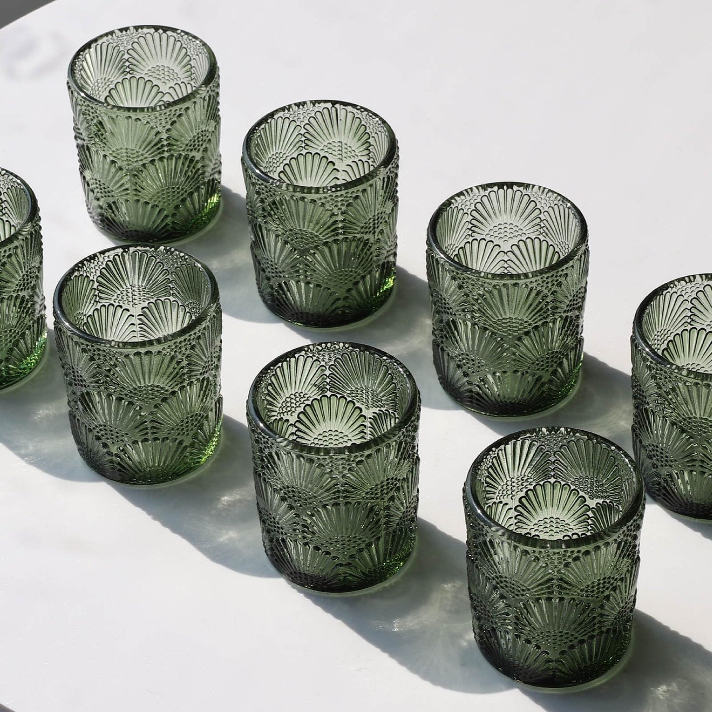 Woho Green Votive Candle Holders Set of 24, Green Glass Tealight Candle Holder for Christmas Party Decor, Tea Light Candle Holder Glass for Wedding Table Lovely Gift