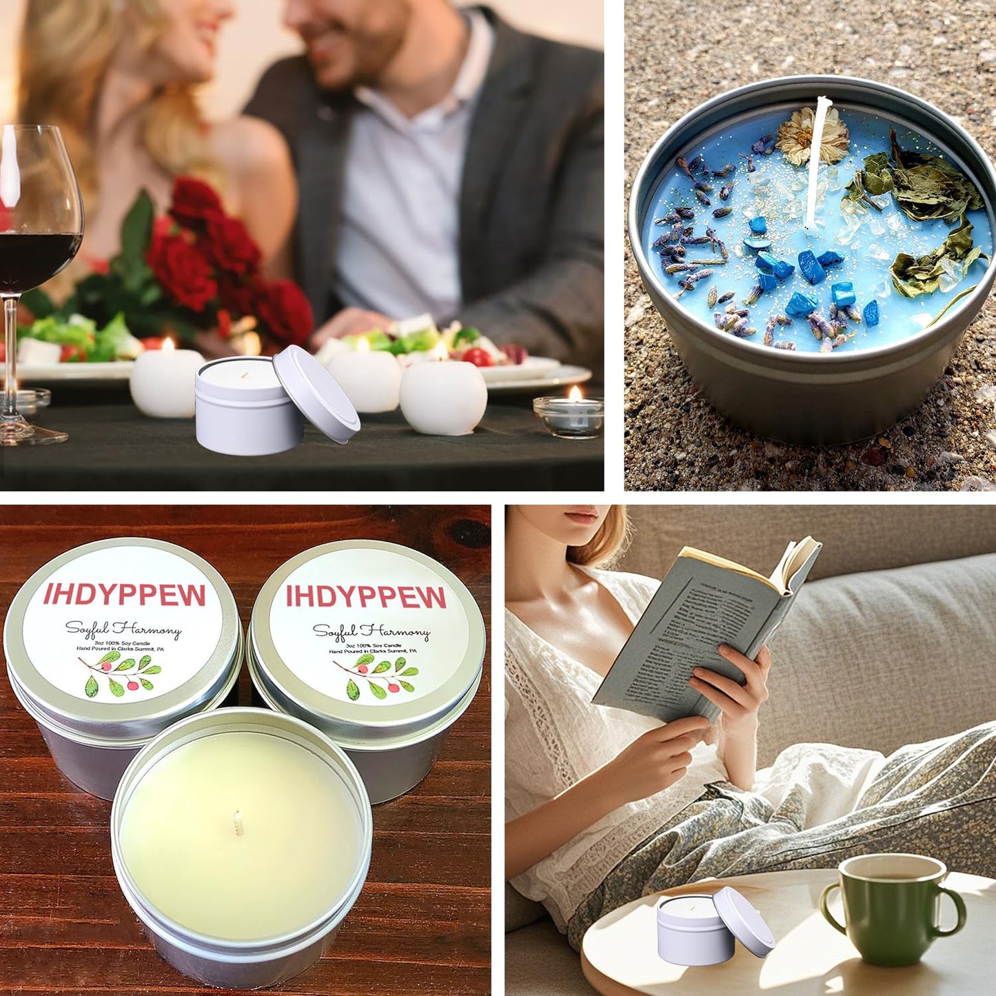 IHDYPPEW 48 Piece 4 oz White Candle Tins with Lids, Candle Tin Cans, Empty Candle Jars for Making Candles, Party Favors, Spices, Jewelry, Cosmetics