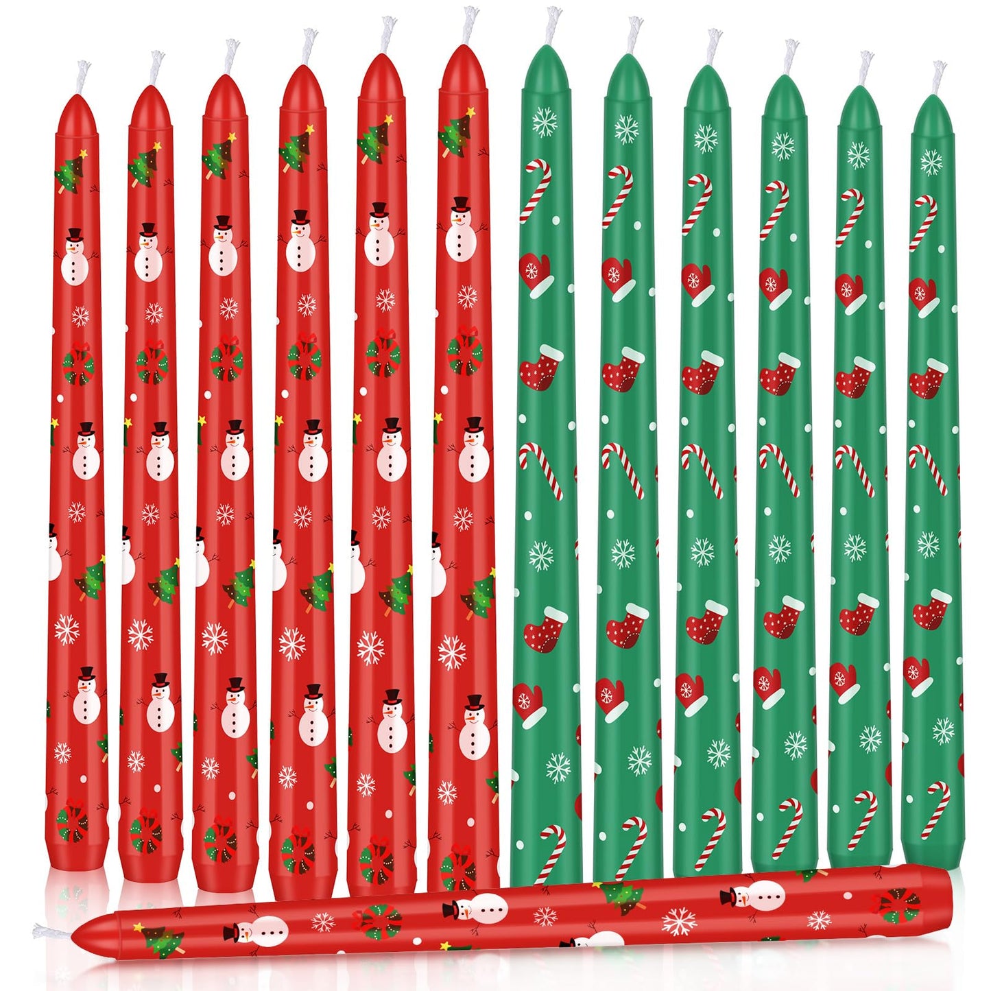 Threlaco 12 Pcs Christmas Taper Candles 10 Inches Red and Green Taper Candles Unscented Candle Sticks for Xmas Home Decor Wedding Party Supplies (Classic)
