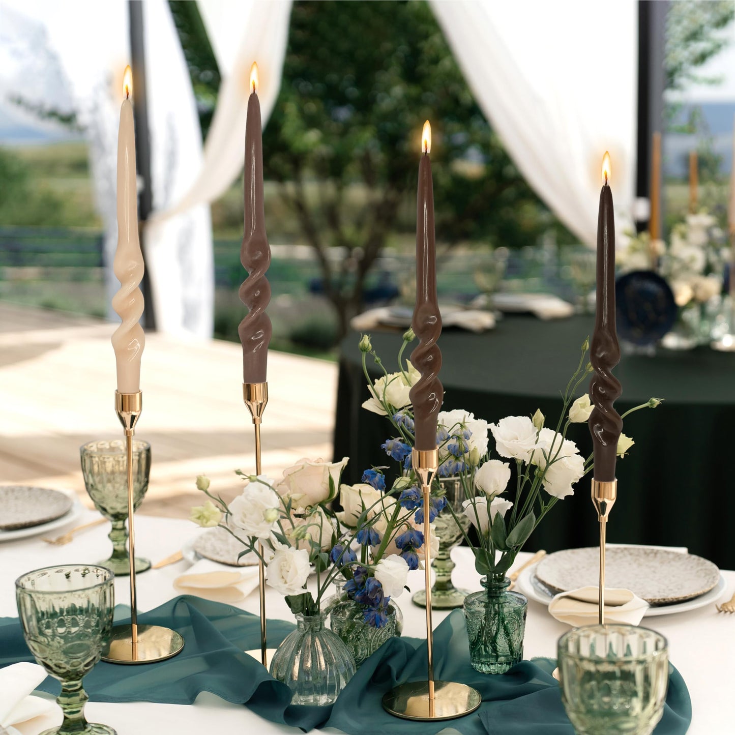 FLAMMUL Long Stick Candles Candlesticks - 9.5 Inch Spiral Taper Candles 4PCS Gradient Brown Tapered Candles Handmade Candlestick for Home Decor Wedding