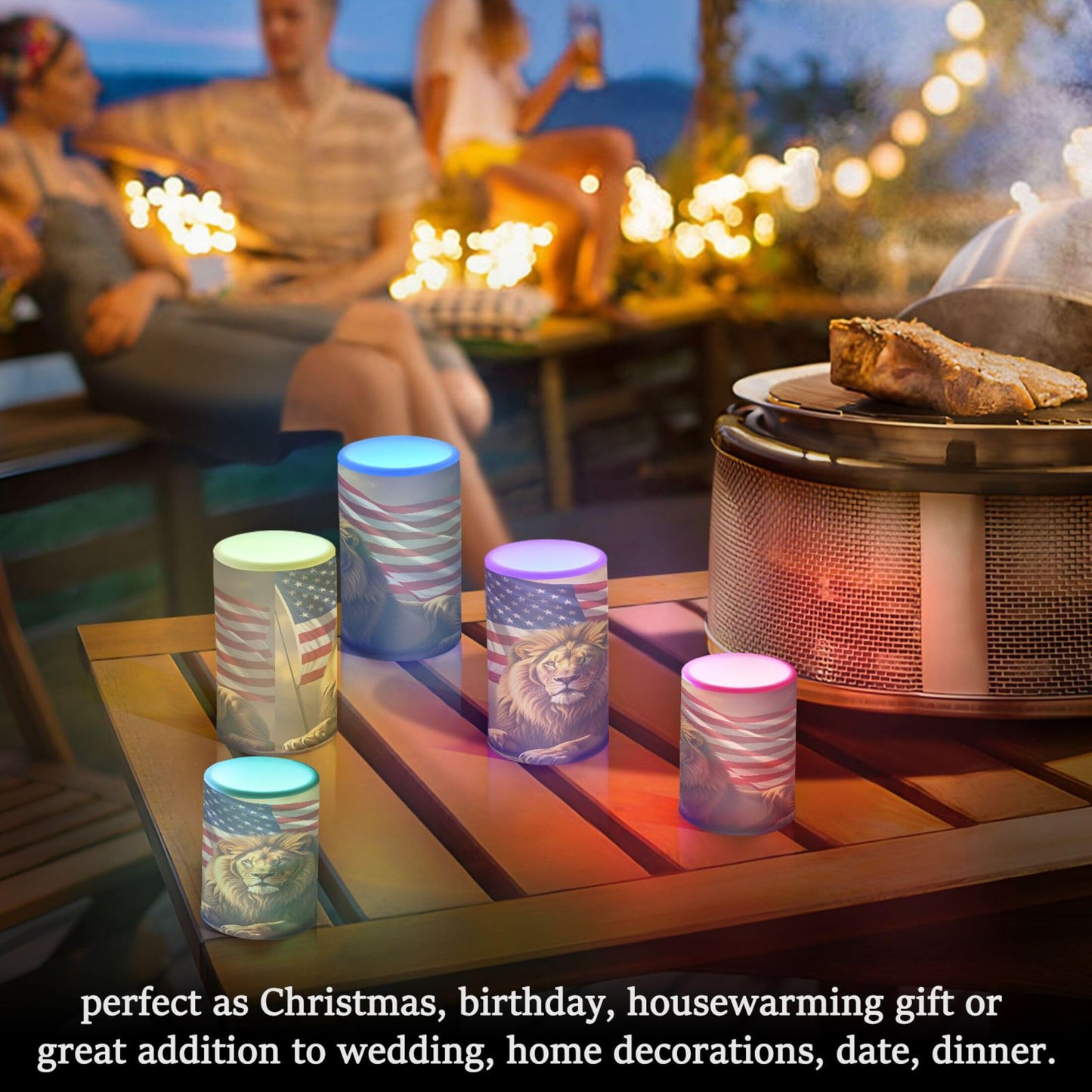 Grgvtei Flameless Candles American Flag Lion Flickering LED Pillar Candles with Remote & Timer, Battery Operated Set of 2 Warm Glow for Wedding Party Home Decoration