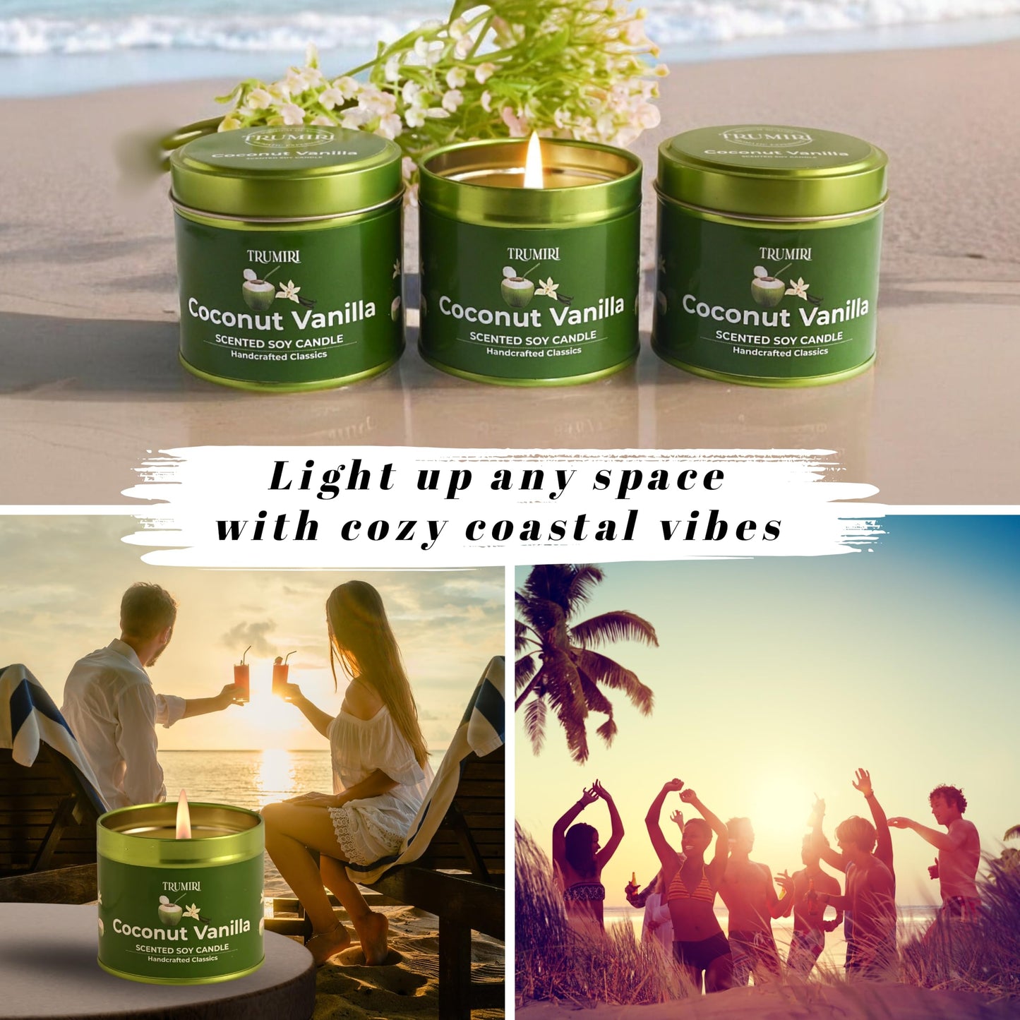 Coconut Vanilla - Aromatherapy Candles for Home Scented - Pack of 3-5oz Natural Soy Wax Clean Organic Non Toxic - Long Lasting Highly Scented with Essential Oils - Gifts for Women Relaxing Spa