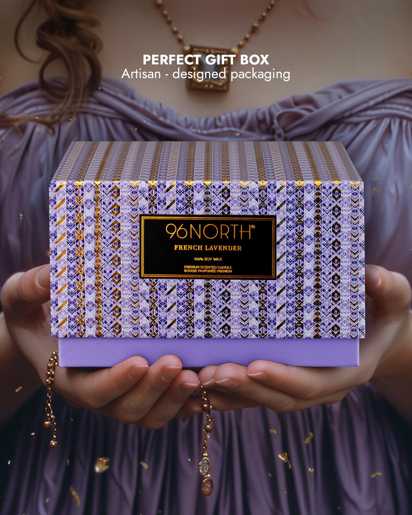 96NORTH Luxury Lavender Soy Candle | Large 3 Wick Jar Candle | Up to 50 Hours Burning Time | 100% Natural Soy Wax | Relaxing Aromatherapy Aesthetic Candle | Housewarming Gift for Women and Men