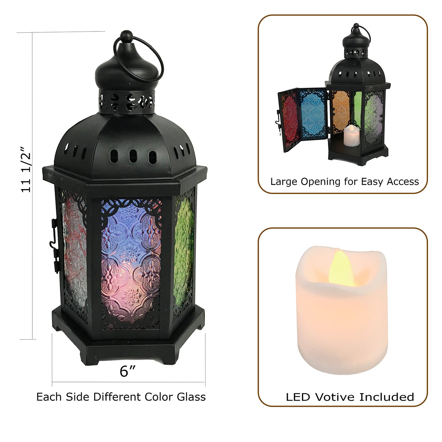 allgala Glass Moroccan Indoor/Outdoor Candle Lantern (Multi)
