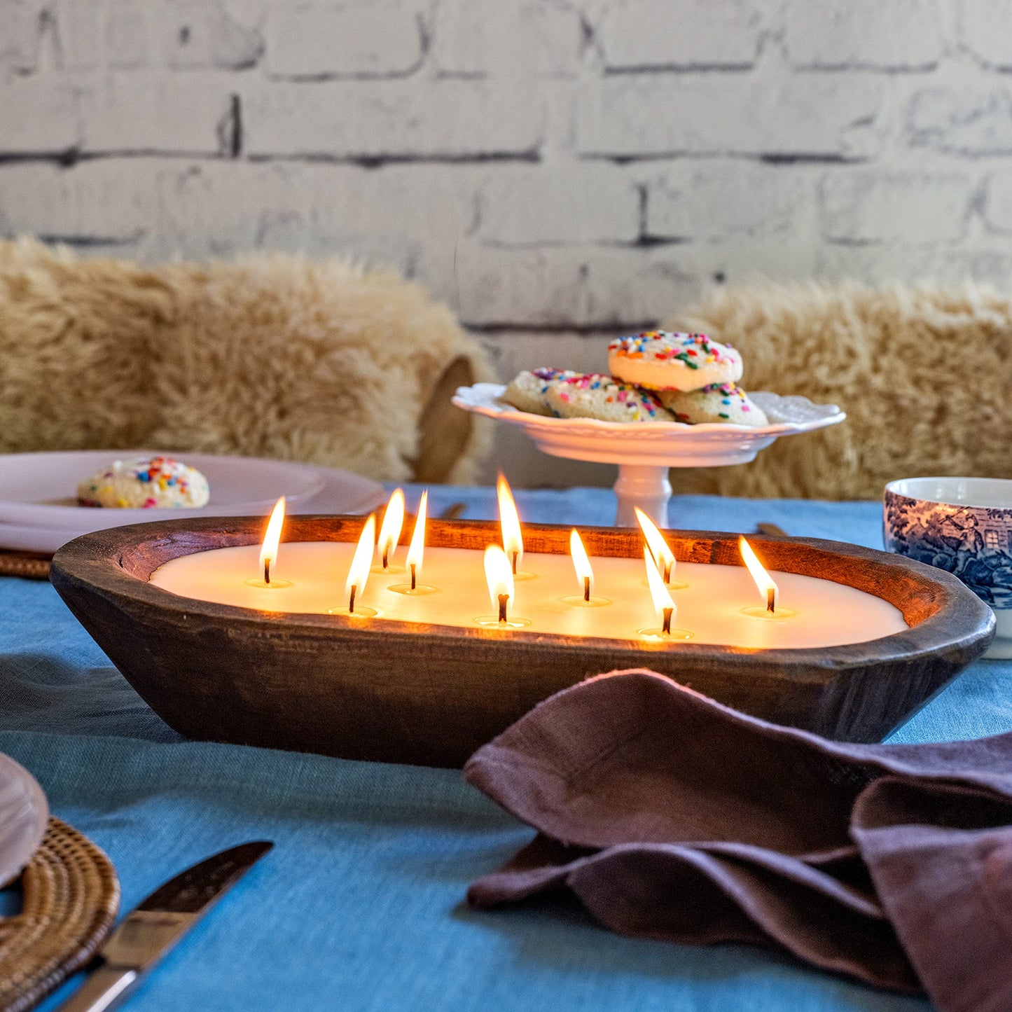 Wooden Dough Bowl Candles 10x14 Inch, Wooden Dough Bowl Soy Candle, Farmhouse Doughbowl Candle Tabletop Decor