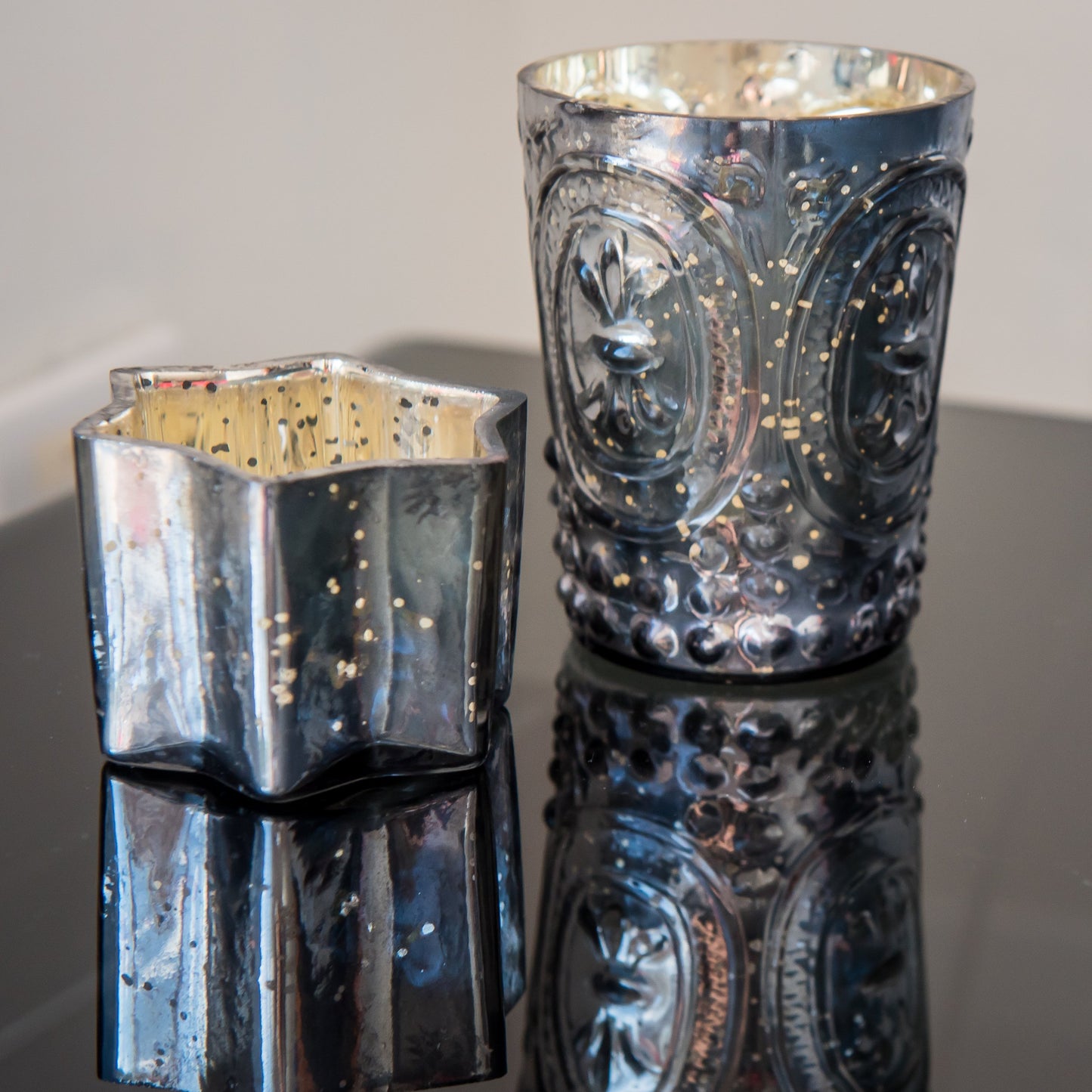 Insideretail Mercury Glass Star Tea Light Holders-with Distressed Gun Metal Foil, 7cm x 7cm x 4.5cm, Set of 12
