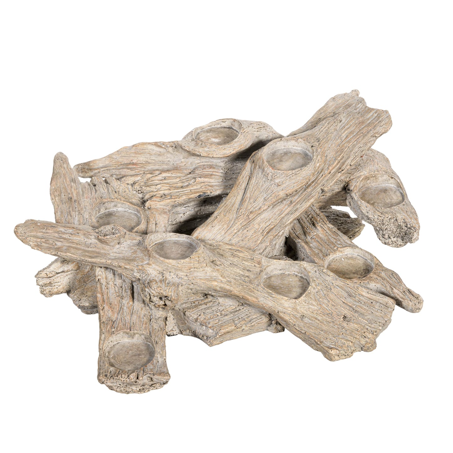 Plow & Hearth Faux Driftwood Fireplace Candle Holder, Resin Log Insert for Fireplace Decor, Holds 8 Fireplace Candles for Inside Fireplace, Coastal Beach Cozy Living Room Fireplace Decorations