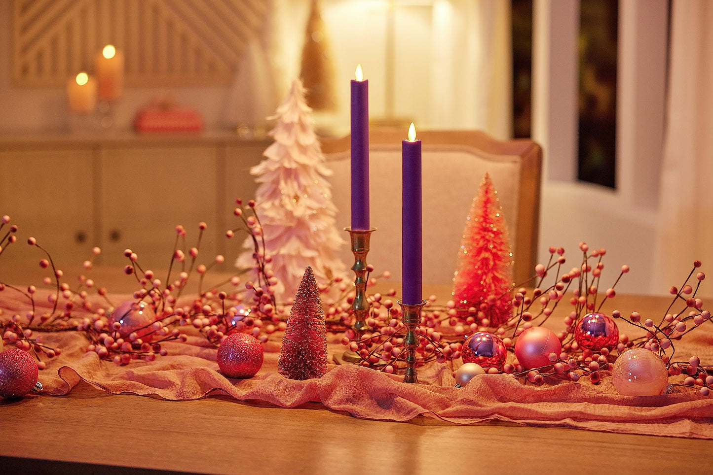 Luminara - Flameless Battery Operated Taper Candle - Purple - Pack of 2-1x9.75 - LED Flickering Flame - Realistic Safe for Home Kids and Pets