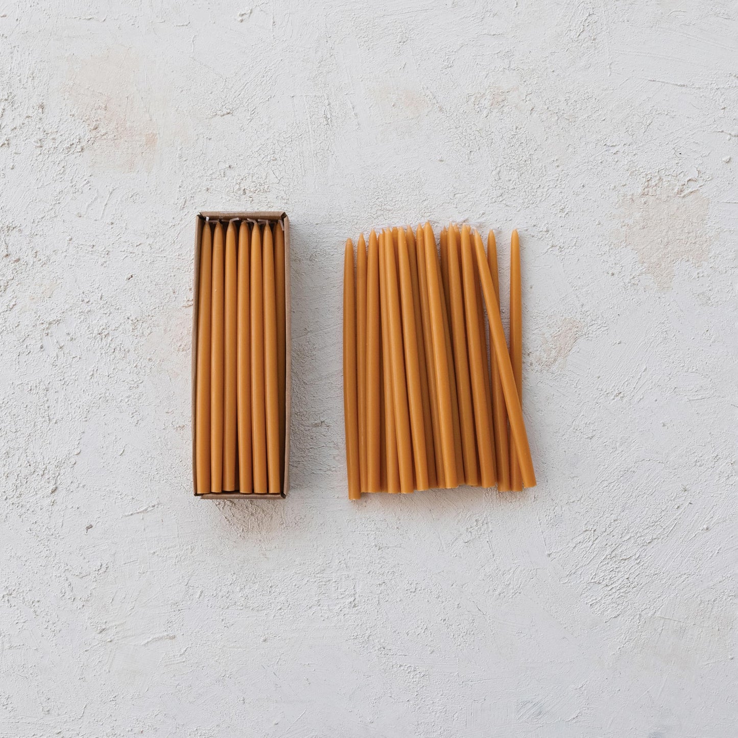 Creative Co-Op 24-Piece Unscented Thin Taper Candles in Box, Camel Color