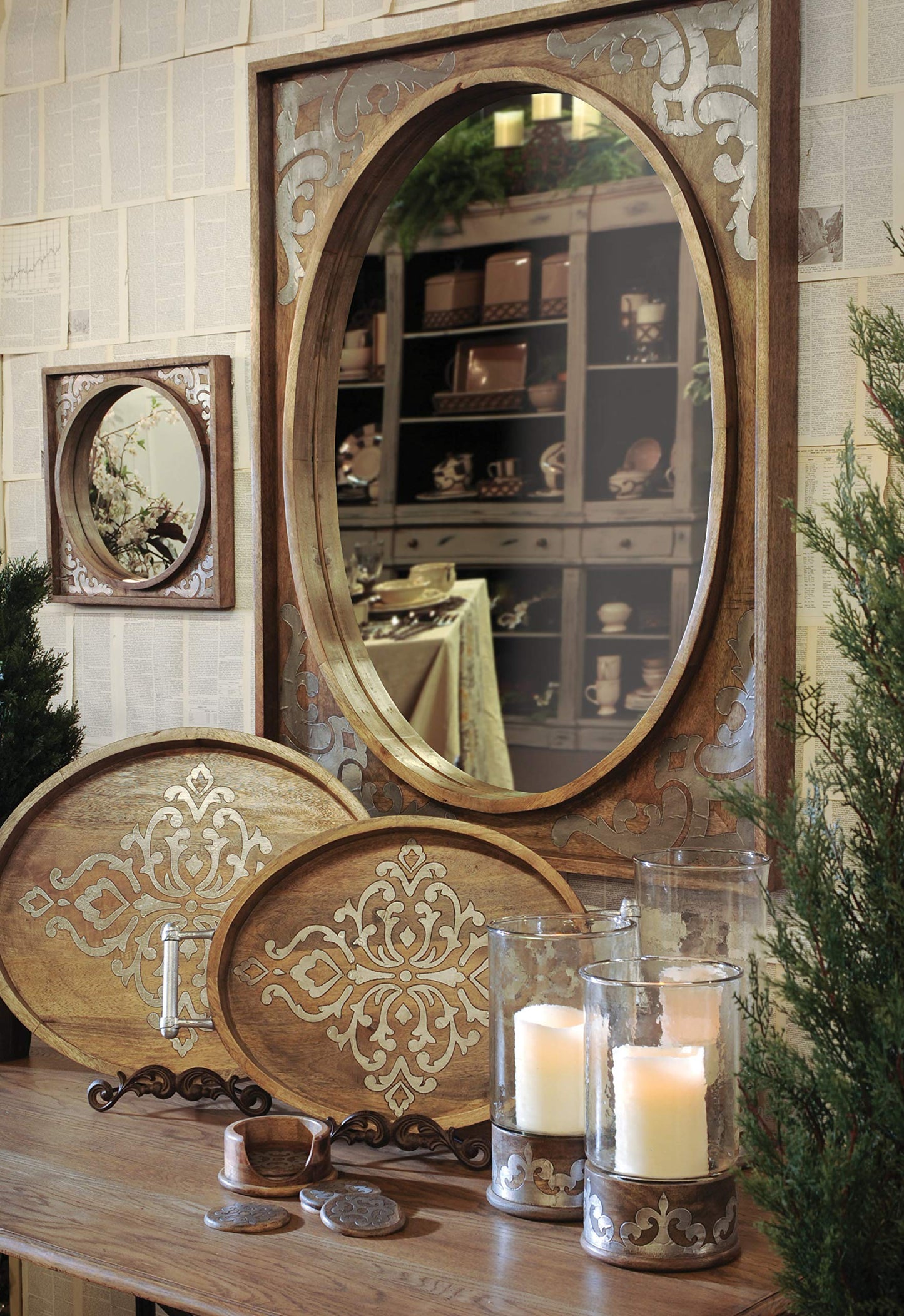 Wood and Inlay Metal Heritage Collection 16.5-Inch Tall Candleholder