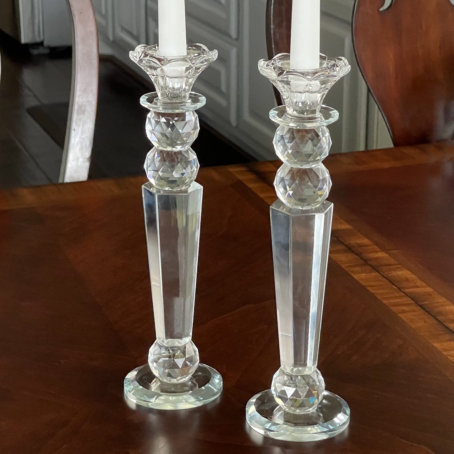 Allgala Set of 2 Crystal Candlestick Reverse Tapered Shaped Pillar and Hand Crafted Ball Candlesticks-11-HD89153-Home Decorative Candle Holders for Wedding, Dining, Party, Gift