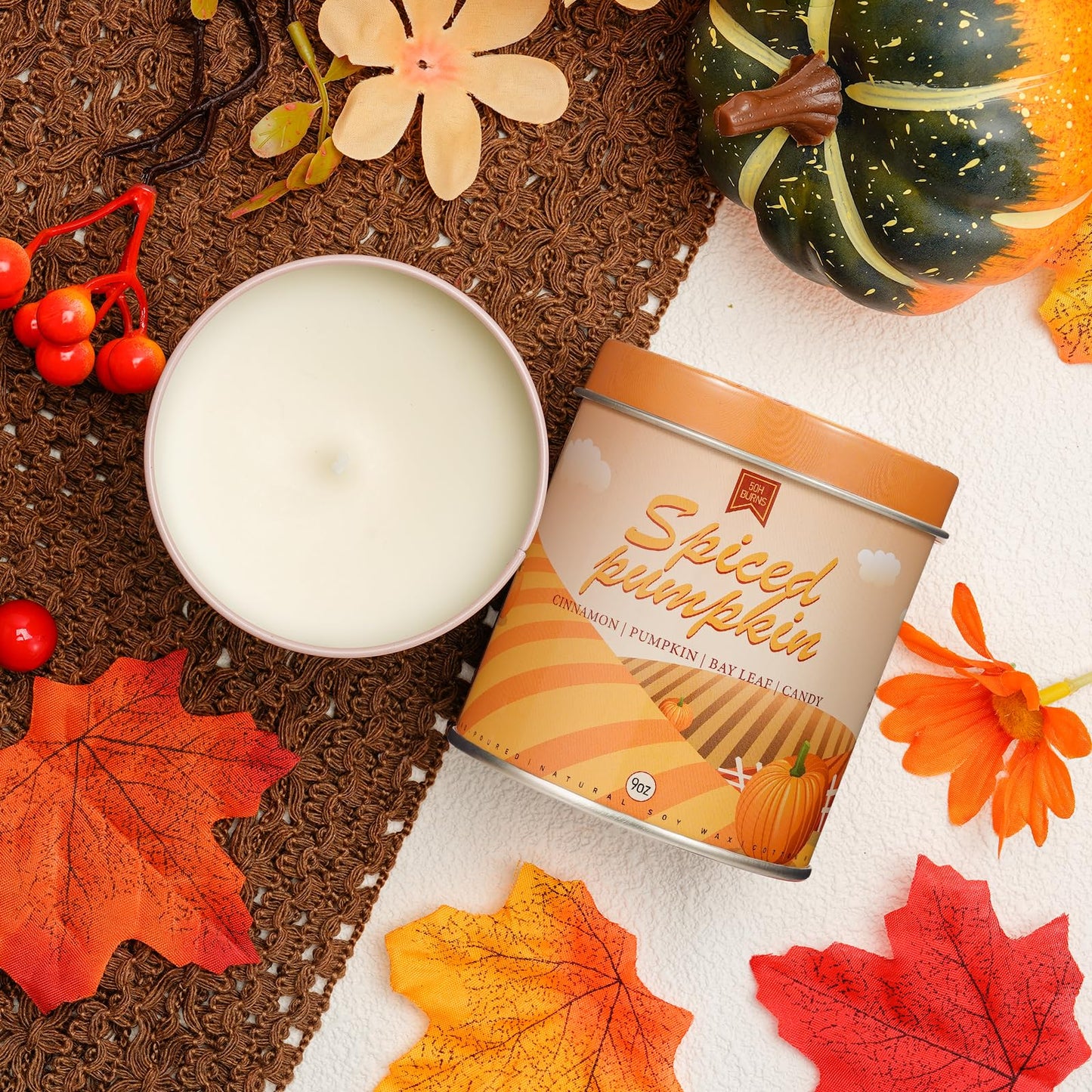 Pumpkin Candle, Fall Scented Candles for Halloween Easter Thanksgiving Day, 9oz Aromatherapy Soy Wax Non Toxic Candle for Home Scented 40 Hours Bruning- Birthday Halloween Gifts for Women Men