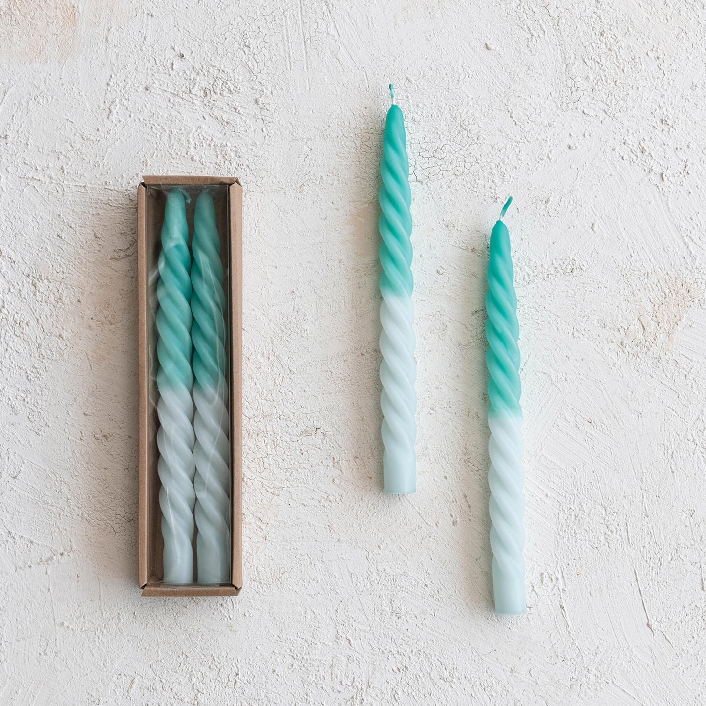 Creative Co-Op Tall Unscented Twisted Taper Candles, Aqua Ombre and Mint Color, Set of 2