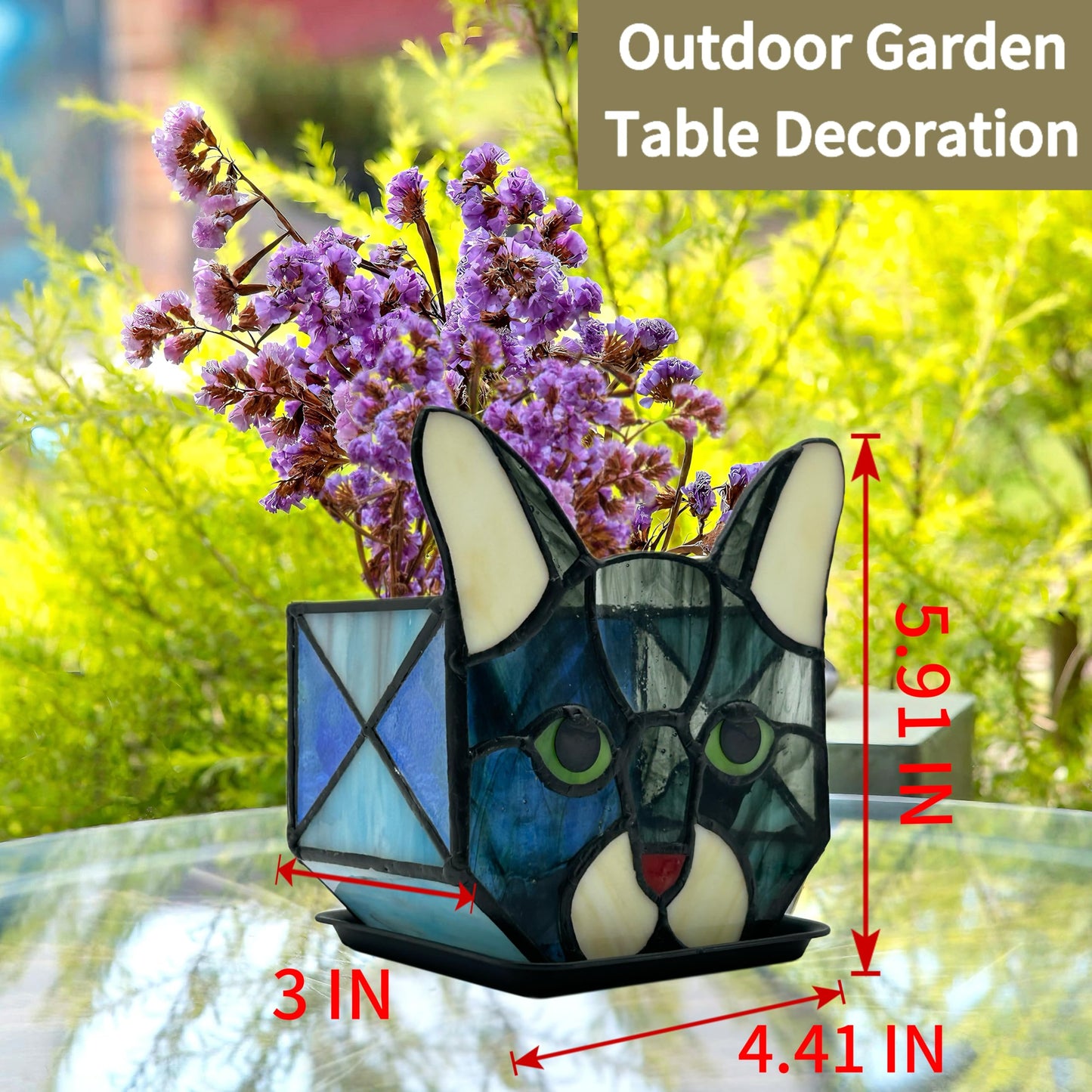 Entlityful Stained Glass Cat Tea Light Candle Holder Glass,Pencil Holders for Desk,Funny Cactus Pot,Gift for Cat Lover