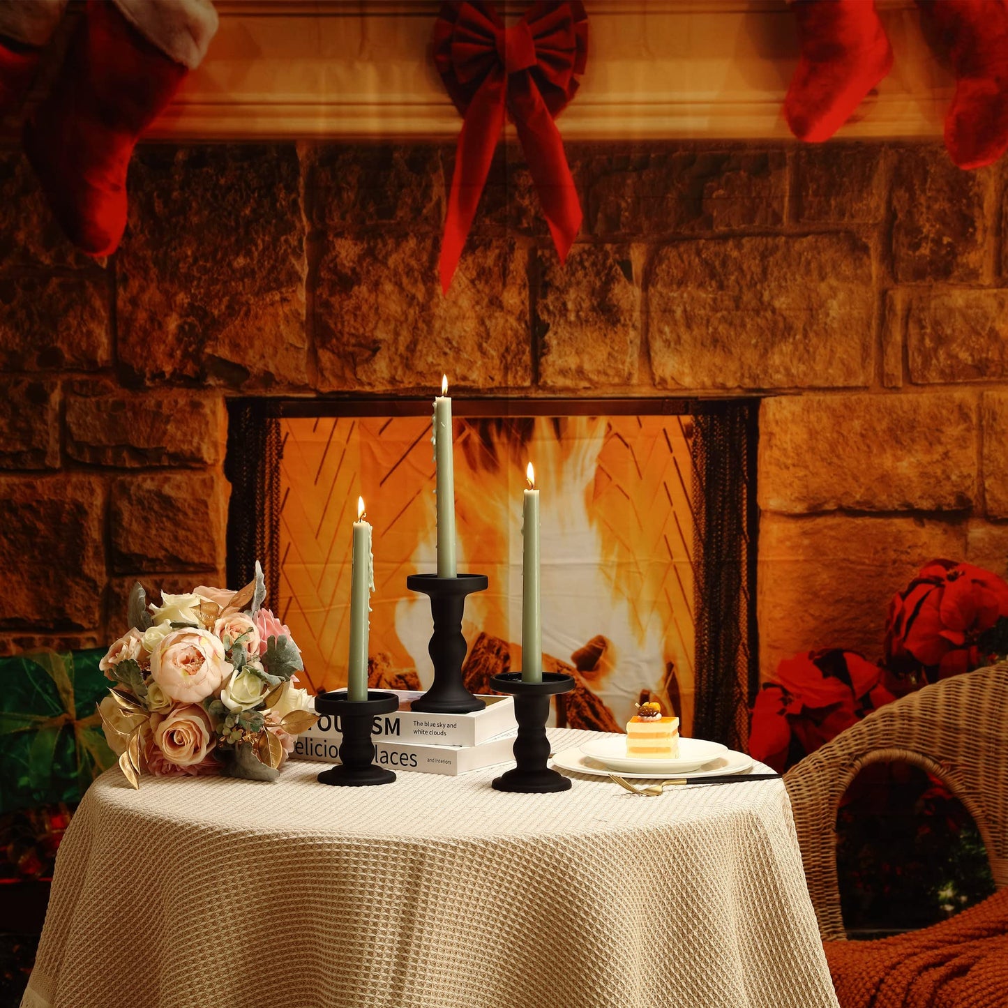 GMWD 3 Pcs Black Glass Candle Holder Set Clear, Candlesticks Holders Pillar Taper Candles Tealight Stand for Wedding Centerpieces Home Decorations Dining Table