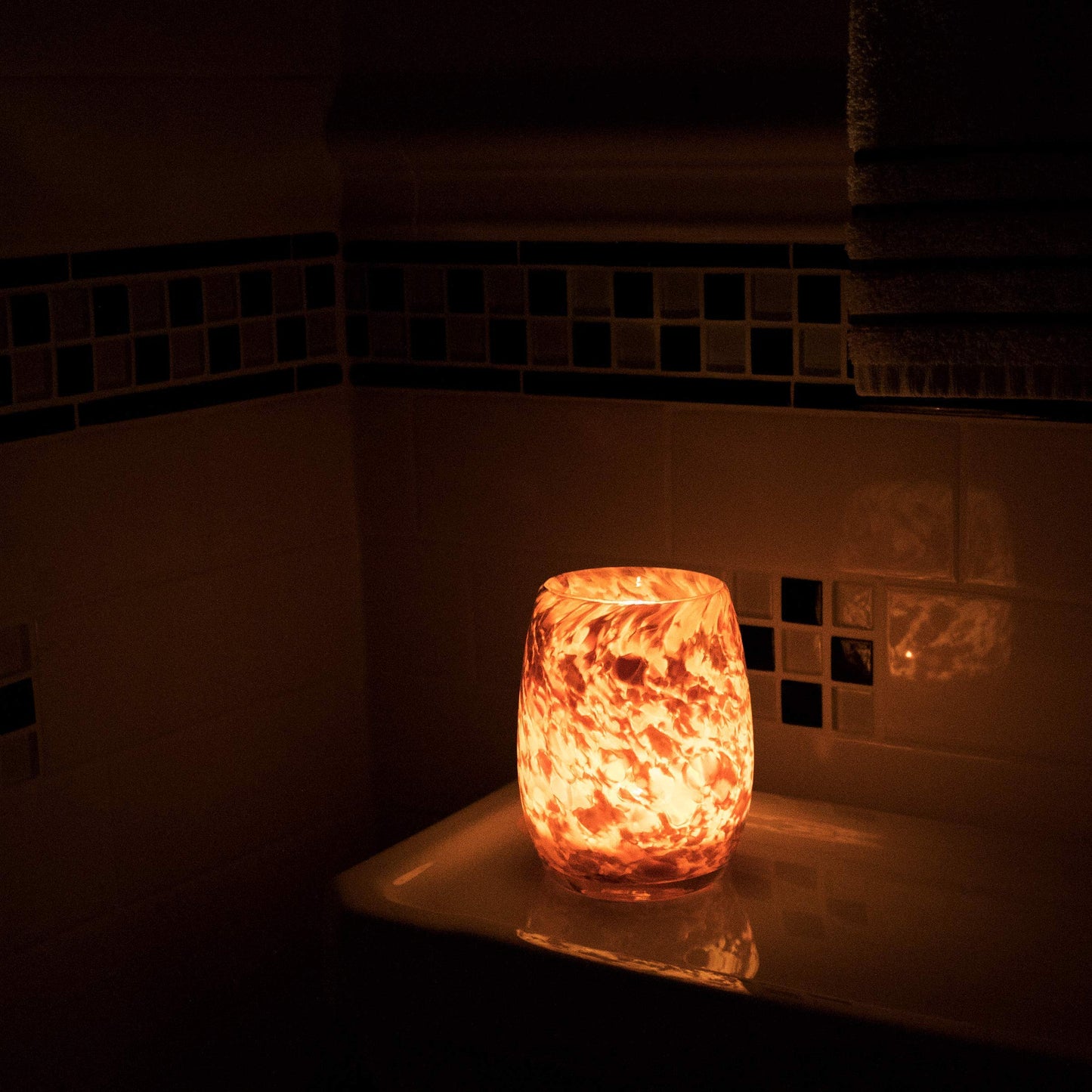 Totally Blown Glassworks Votive Candle Holder, Tea-Light, Handmade Blown Glass, Accent Vase, Centerpiece, Home Decor, Artist Dehanna Jones, Seattle, WA. (Honey Harvest Gold Brown)