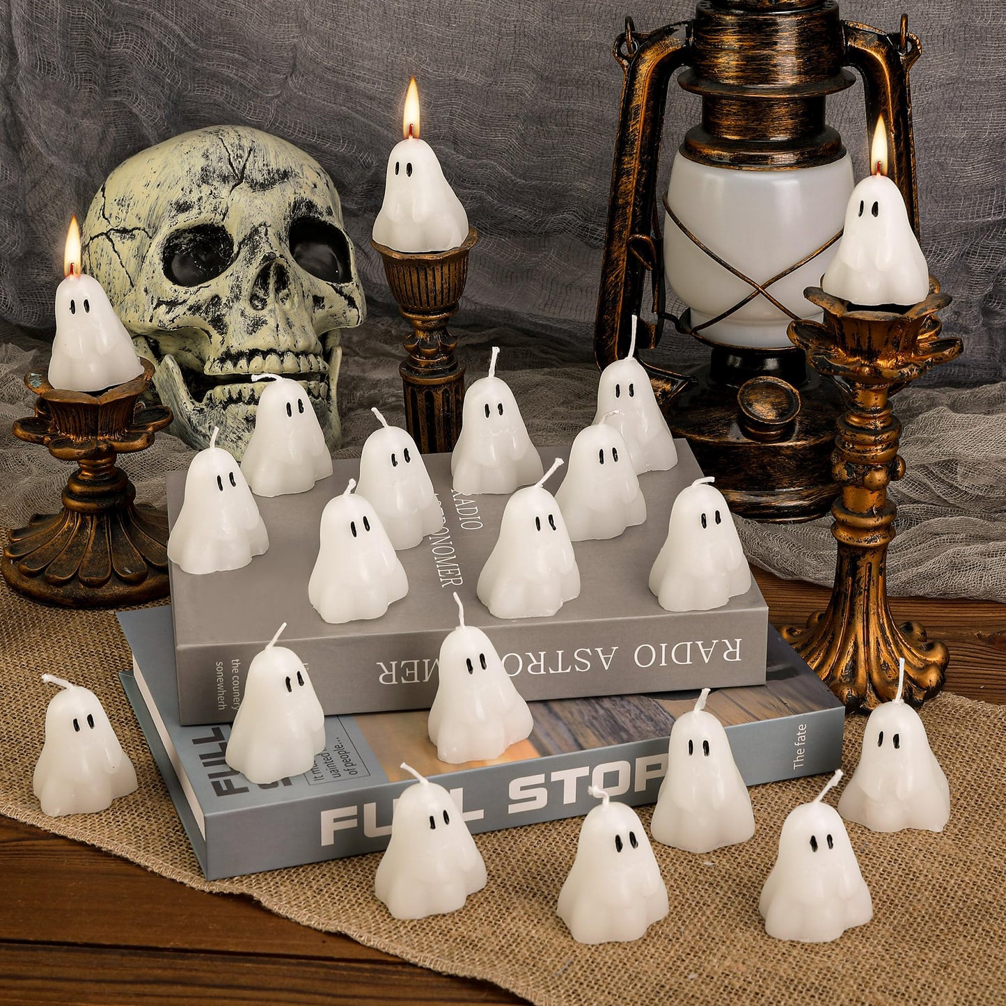 EBaokuup 20 PCS 2'' X 1.6'' Halloween Ghost Candles, Ghost Shaped Decor Candles, Fun Face Spooky Burning Candle for Halloween Party Home and Table Decorations