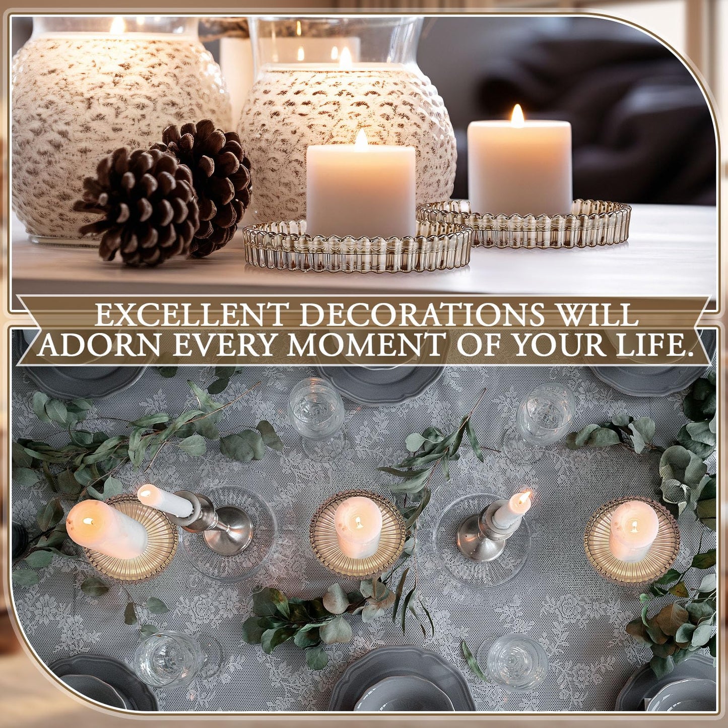 Honeydak Amber Glass Pillar Candle Holder Plates 4'' Round Glass Candle Tray Round Coasters for Table Centerpiece Wedding Party Home Bridal Shower Thanksgiving Christmas Decor(6 Pcs)