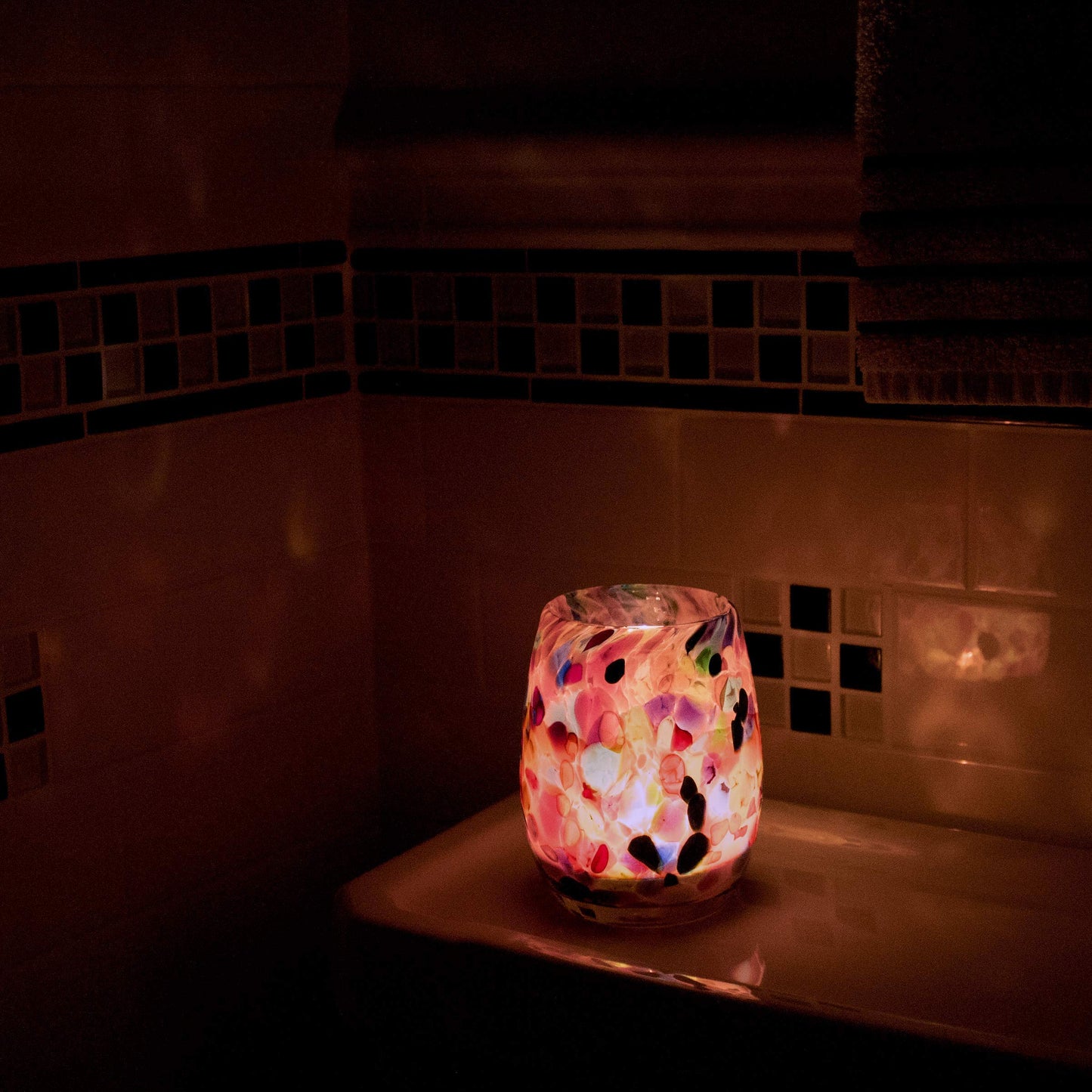 Totally Blown Glassworks Votive Candle Holder, Tea-Light, Handmade Blown Glass, Accent Vase, Centerpiece, Home Decor, Artist Dehanna Jones, Seattle, WA. (Pink MM Cupcake Sprinkles)