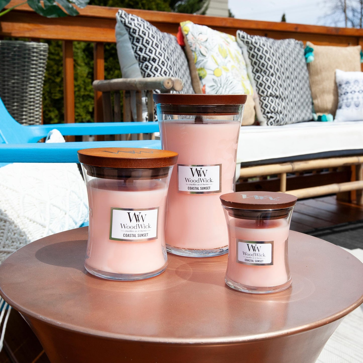 WoodWick Coastal Sunset Gifts for Women and Men, 9.7 oz Medium Hourglass Candle with Crackling Wick