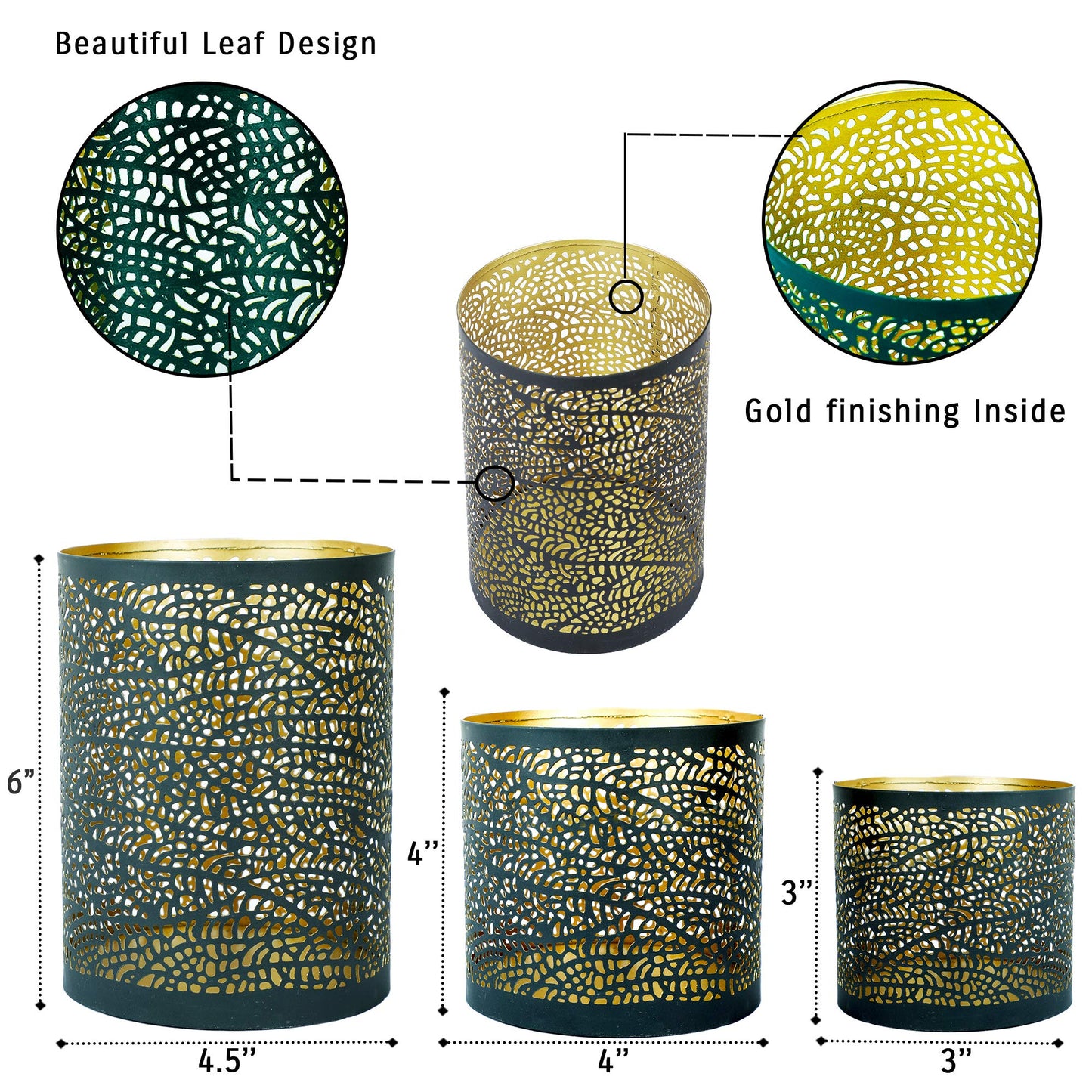 Lazy Gifts Set of 3 Black and Gold Metal Candle Holders – Decorative Tabletop Candle Holder Set for Pillar, Votive & Tealight Candles, Modern Home Décor Accent