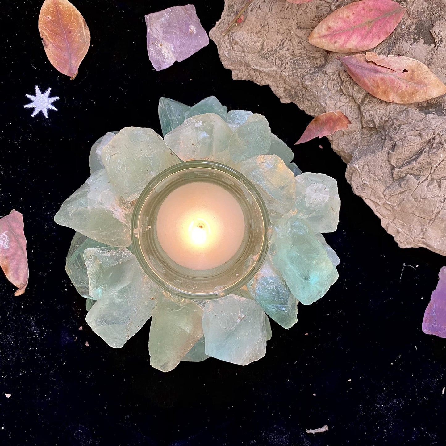 Green Fluorite Rough Stone Votive Candle Holder Tealight Quartz Crystal Healing Gemstone Tealight Holder Home Decor Reiki Stone