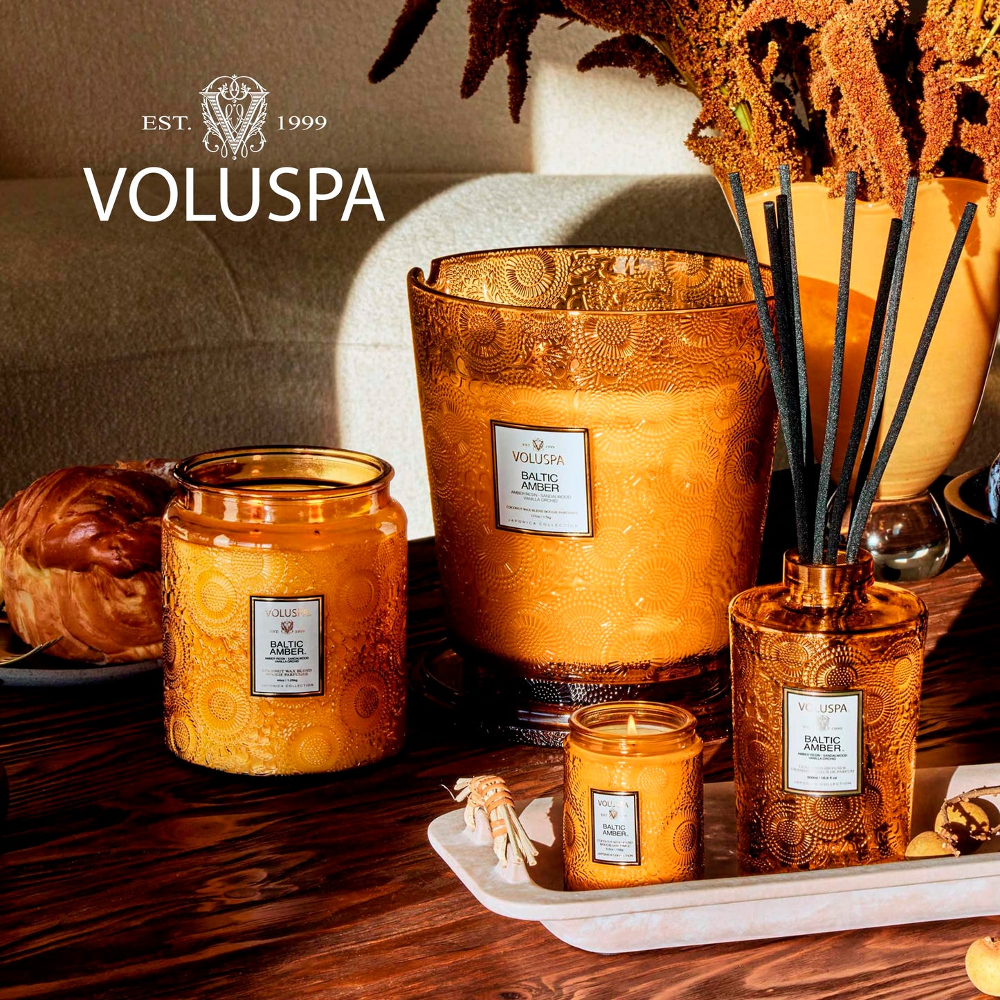 Voluspa Baltic Amber, Small Candle Jar, 5.5 oz, 50 Hour Burn Time, Coconut Wax for Clean Burning, Handcrafted in the USA