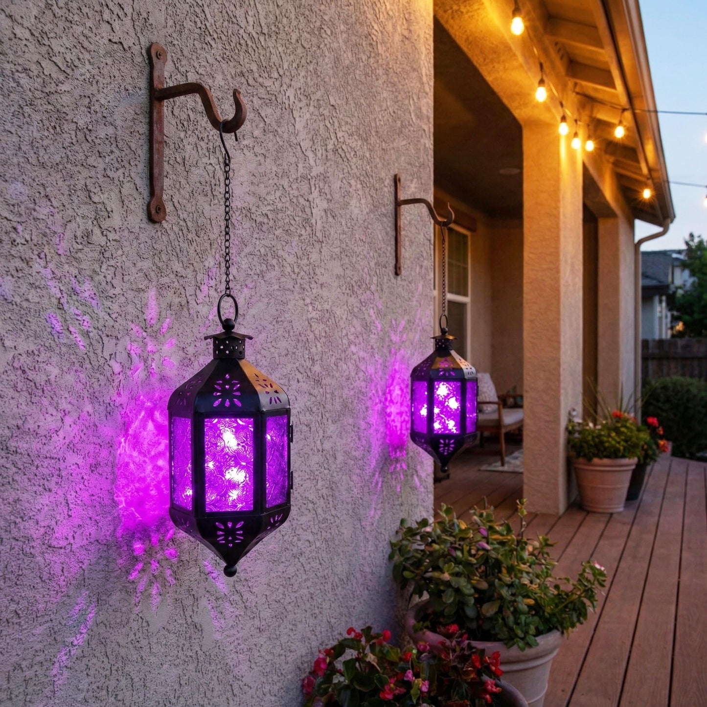 Vela Lanterns Gothic Candle Holder, Hanging Lantern Indoor Lamp, Witchy Whimsigoth Home Decor, Decorative Moroccan Purple Glass Halloween & Vampire Decorations, Metal with 12" Chain, Purple Glass
