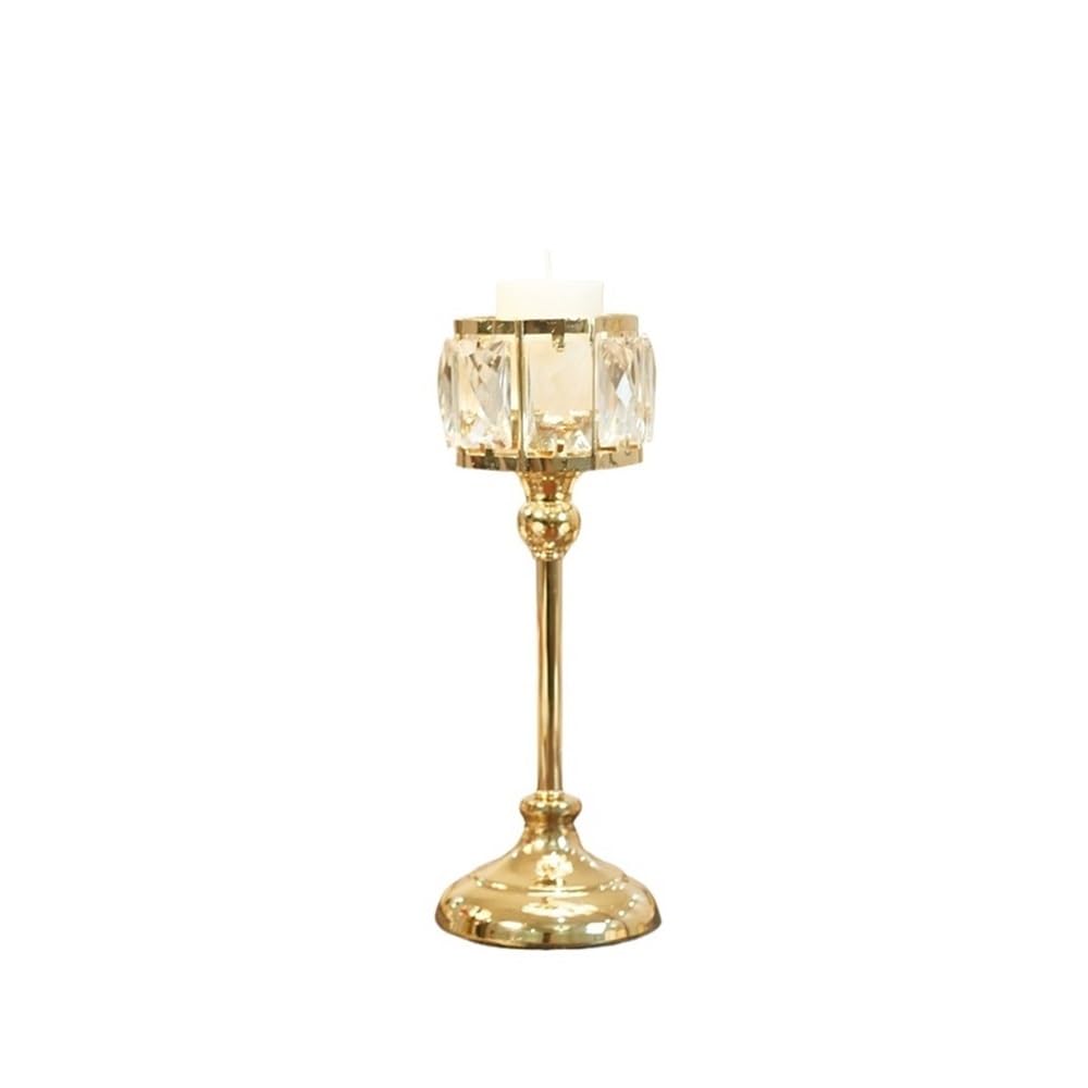 Candle Sconces Simple Iron Glass Candlestick Modern Table Decoration Ornaments Candle Holder Gift Candle Stand/Display Candelabra(Gold,Medium)