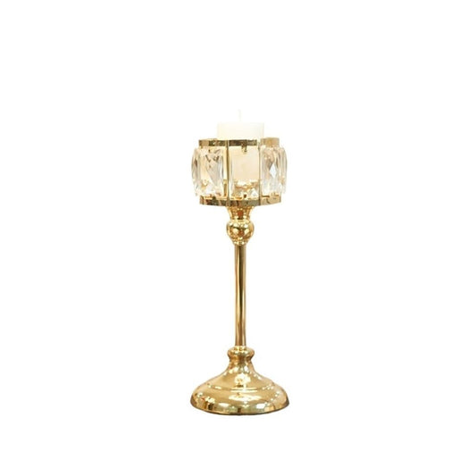 Candle Sconces Simple Iron Glass Candlestick Modern Table Decoration Ornaments Candle Holder Gift Candle Stand/Display Candelabra(Gold,Medium)