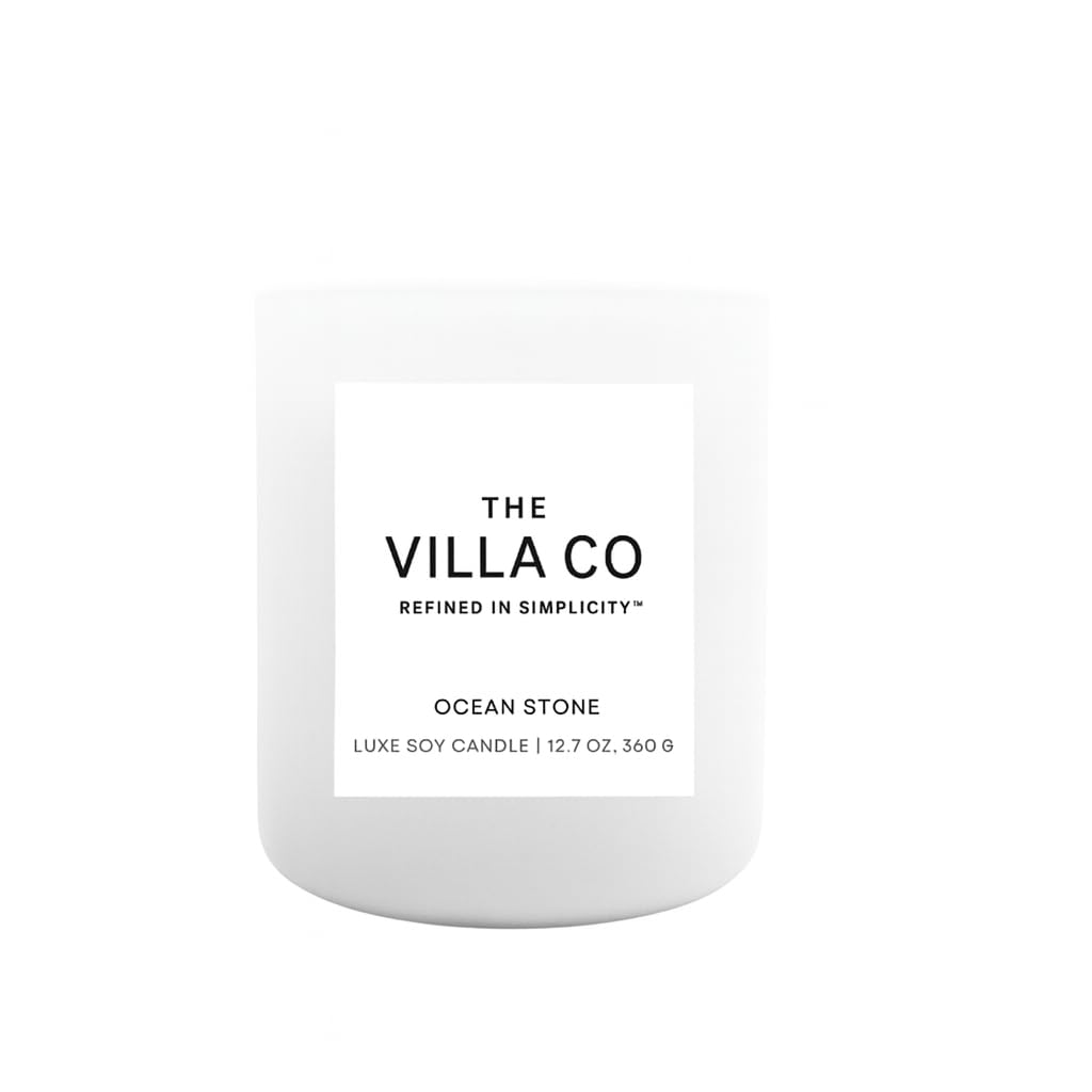 The Villa Co | Ocean Stone | Scented Candle for Women & Men | Hand-Poured, Aromatic & Fragrant | 60 Hour Burn Time 12 OZ | Soy Based | Phthalate Free | Made in USA