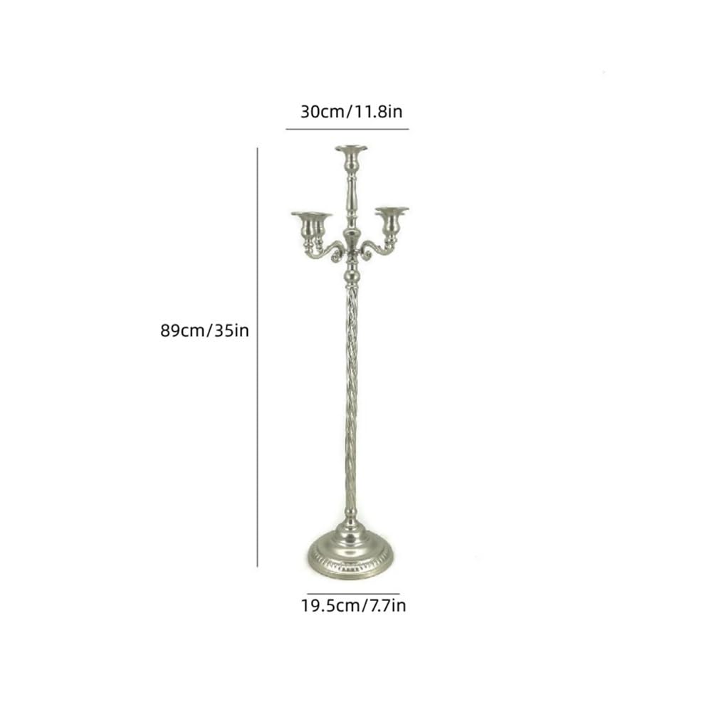 Metal Candelabra for Home Decor, 5-Candle Candle Holders, Gold Candlestick Holders, Tall Candelabras Use in Restaurant, Party and Wedding(Silver,Small)