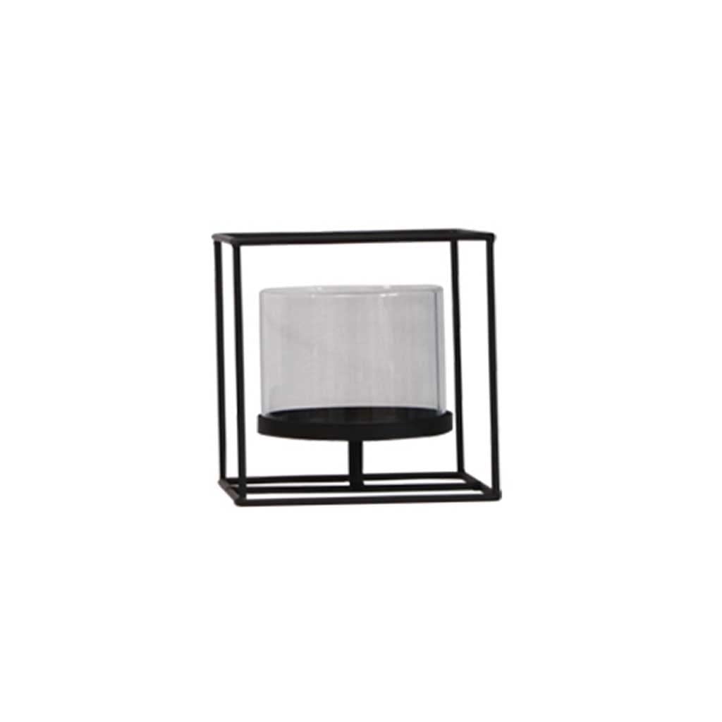 Candle Holder Black Pillar Candle Holders, Glass Candle Stick Holder with Geometric Metal Rack Stand for Living Room Wedding Birthday Housewarming Table Centrepiece Candlestick (Color : Gold)