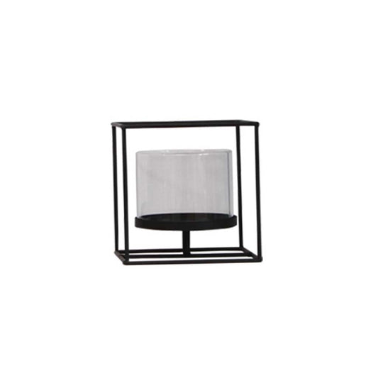 Candle Holder Black Pillar Candle Holders, Glass Candle Stick Holder with Geometric Metal Rack Stand for Living Room Wedding Birthday Housewarming Table Centrepiece Candlestick (Color : Gold)