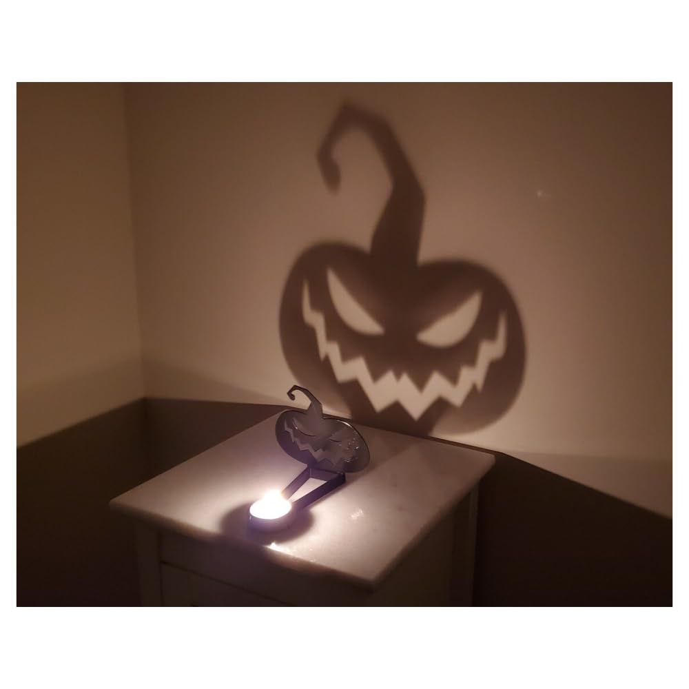 vrsquer Halloween Funny Shadow Stand Candle Holder Table Décor Candle Jars with Witch Skeleton Bat Monster Wolf Cat Pumpkin Table Centerpieces 1pc (color9)