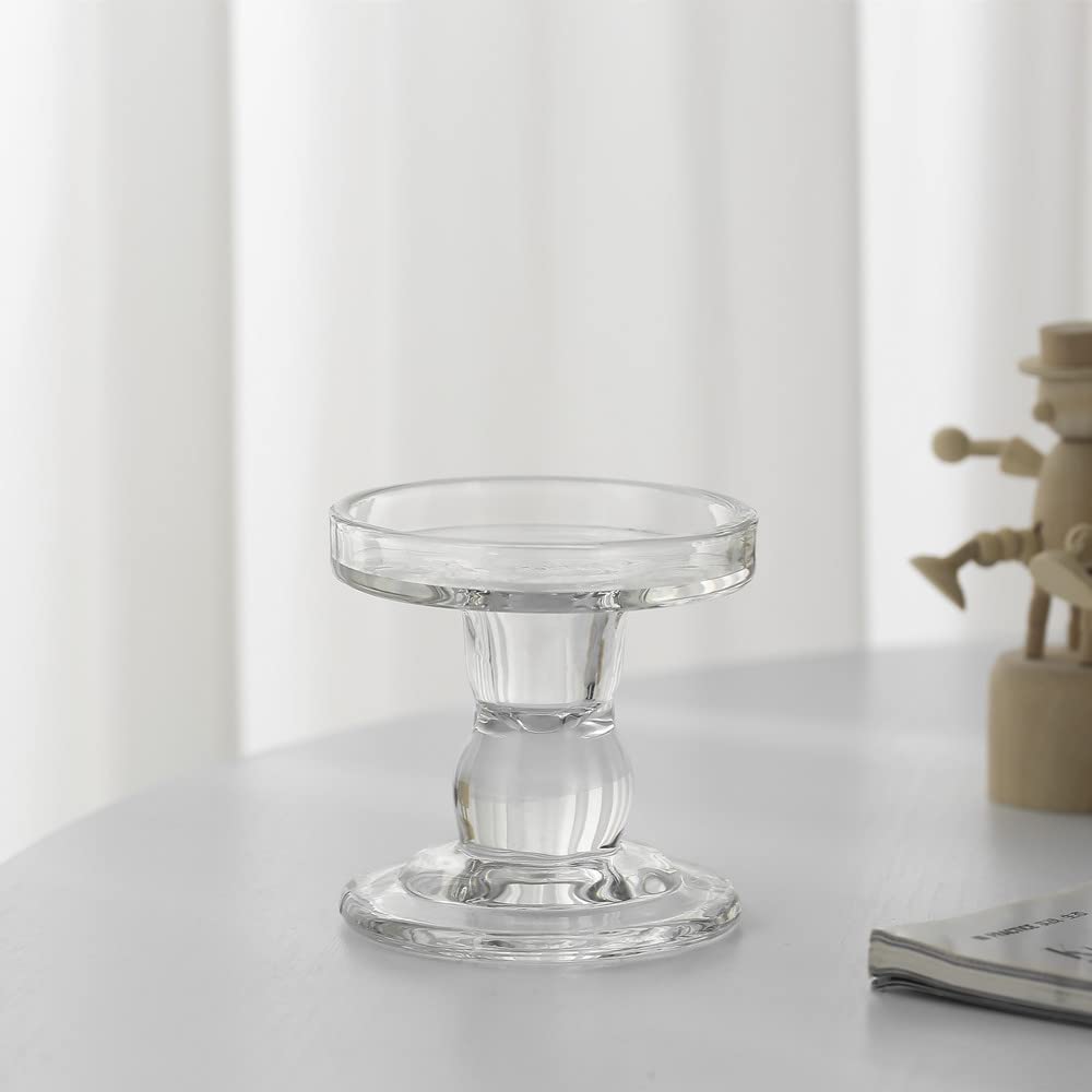 2Pcs Glass Candle Holders,Crystal Glass Candle Holder,Clear Pillar Taper Candlestick for Wedding, Party, Holiday Decoration (Small)