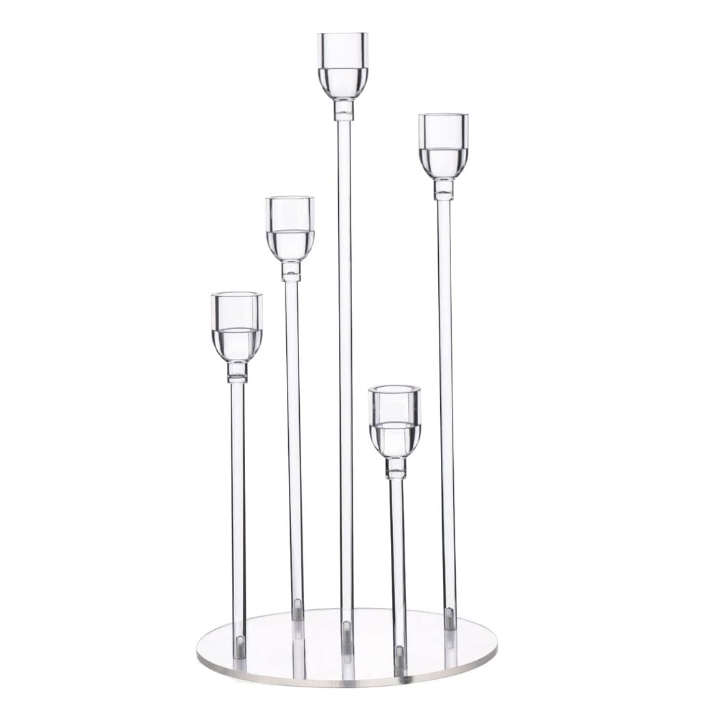 Acrylic Candelabra 5 Arms Candle Holder Centerpieces for Wedding Living Room Dinner Table Decoration
