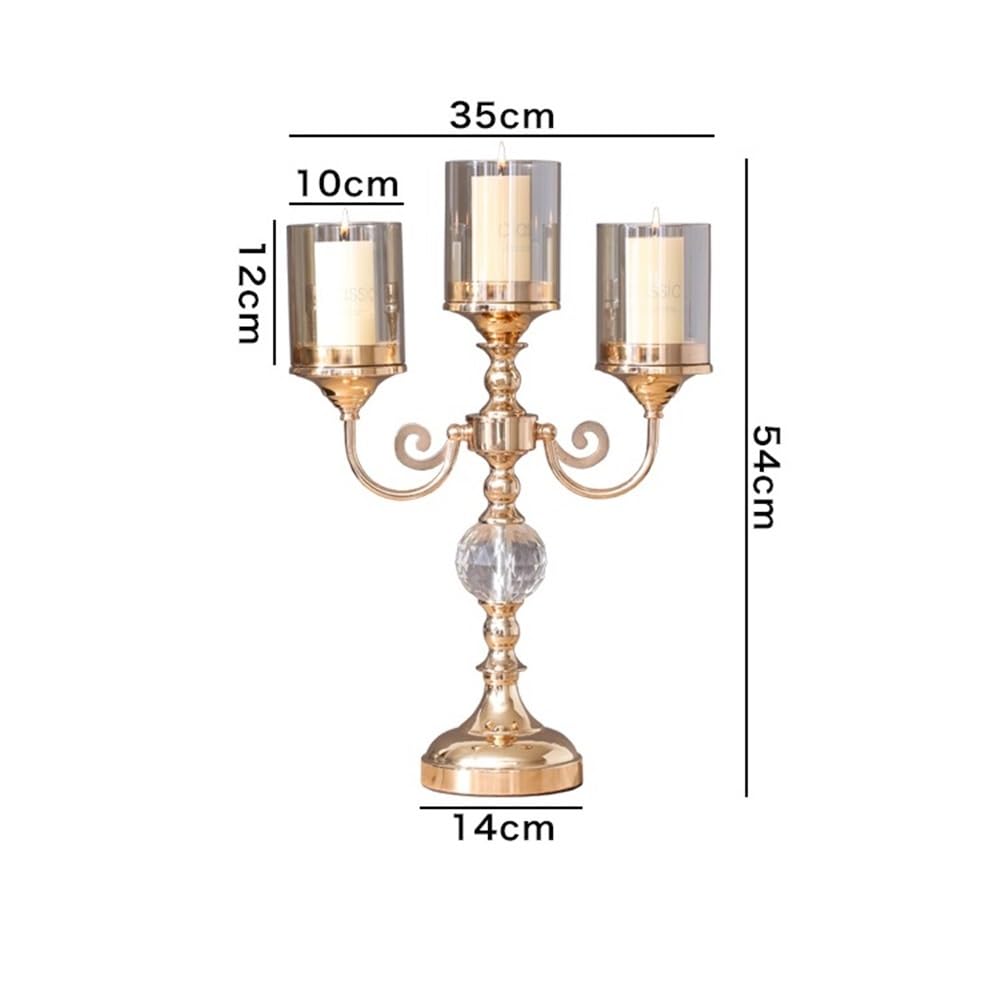 YUHUAWF Candle Holderss Simple Metal Glass Three-Head Candle Holder Living Room Dining Table Wedding Decoration Ornaments Decorative Candlestick(Large)
