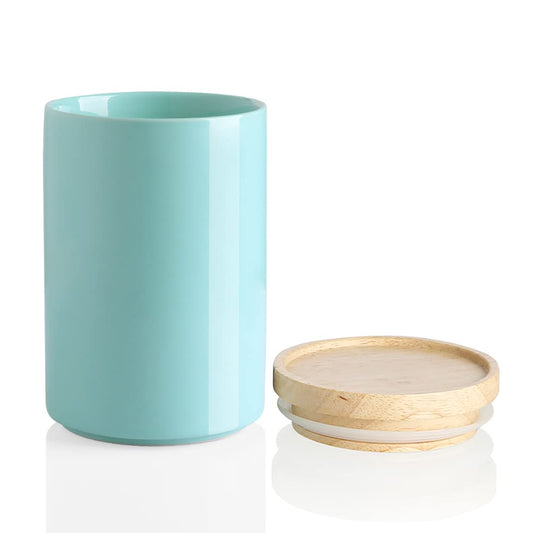 Sweejar Kitchen Canisters Ceramic Food Storage Jar, Stackable Containers with Airtight Seal Wooden Lid for Serving Ground Coffee, Tea, Sugar, Salt and More - 28 Fl Oz (Dark Turquoise)