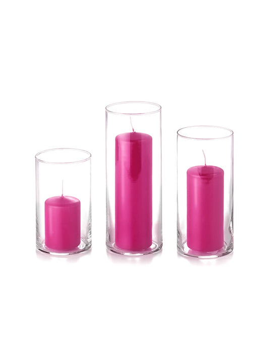 yummi Set of 36 Slim Pillars and Cylinder Vases - Hot Pink