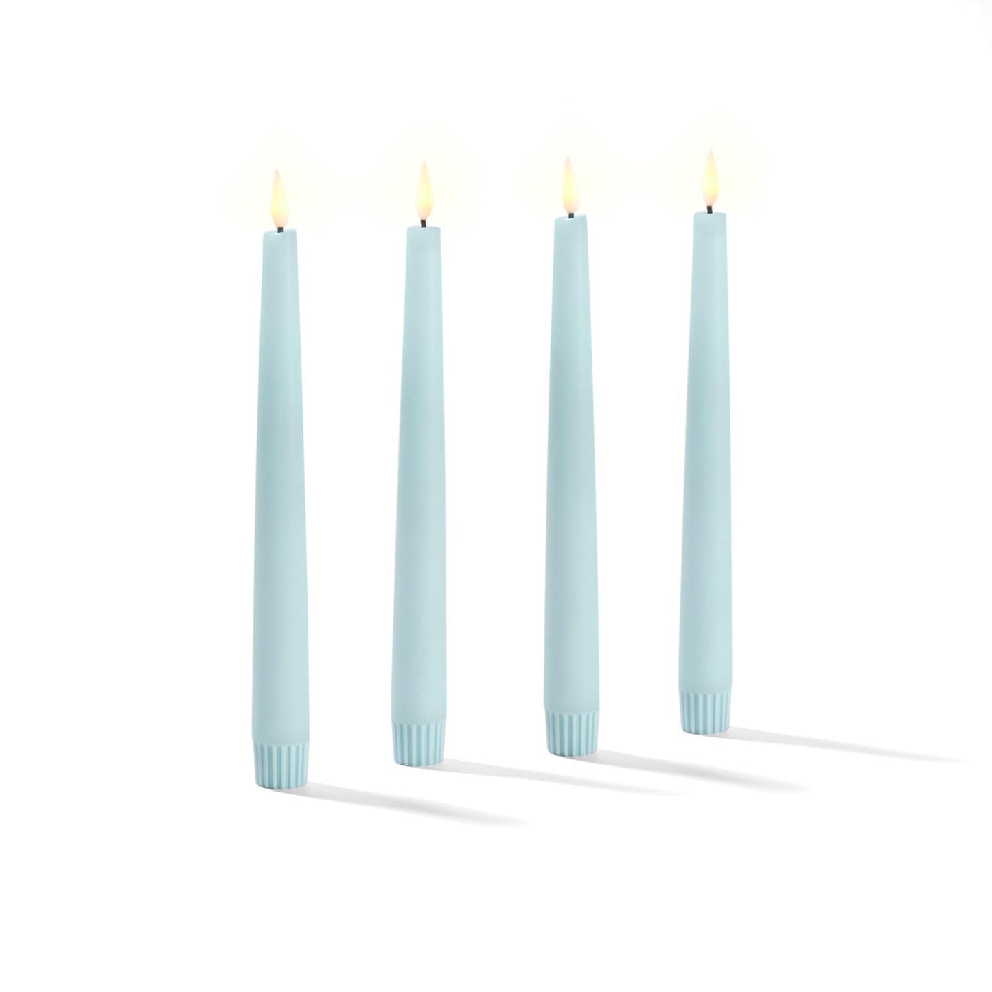 LampLust Flameless Taper Candles with Remote, 9 Inch, 4 Pack Pastel Blue Candlesticks, LED Flickering Flameless Candles for Baby Shower Gender Reveal Decoration, Summer Home Decor, Table Centerpiece
