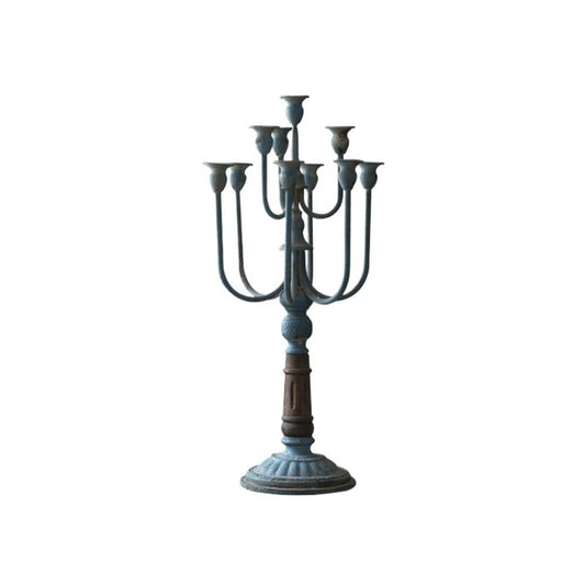 Candle Sticks Holder Retro Old Iron Candlestick Ornaments Flower Shop Wedding Western Restaurant Christmas Decoration Props for Dinner Party Festival(Blue)